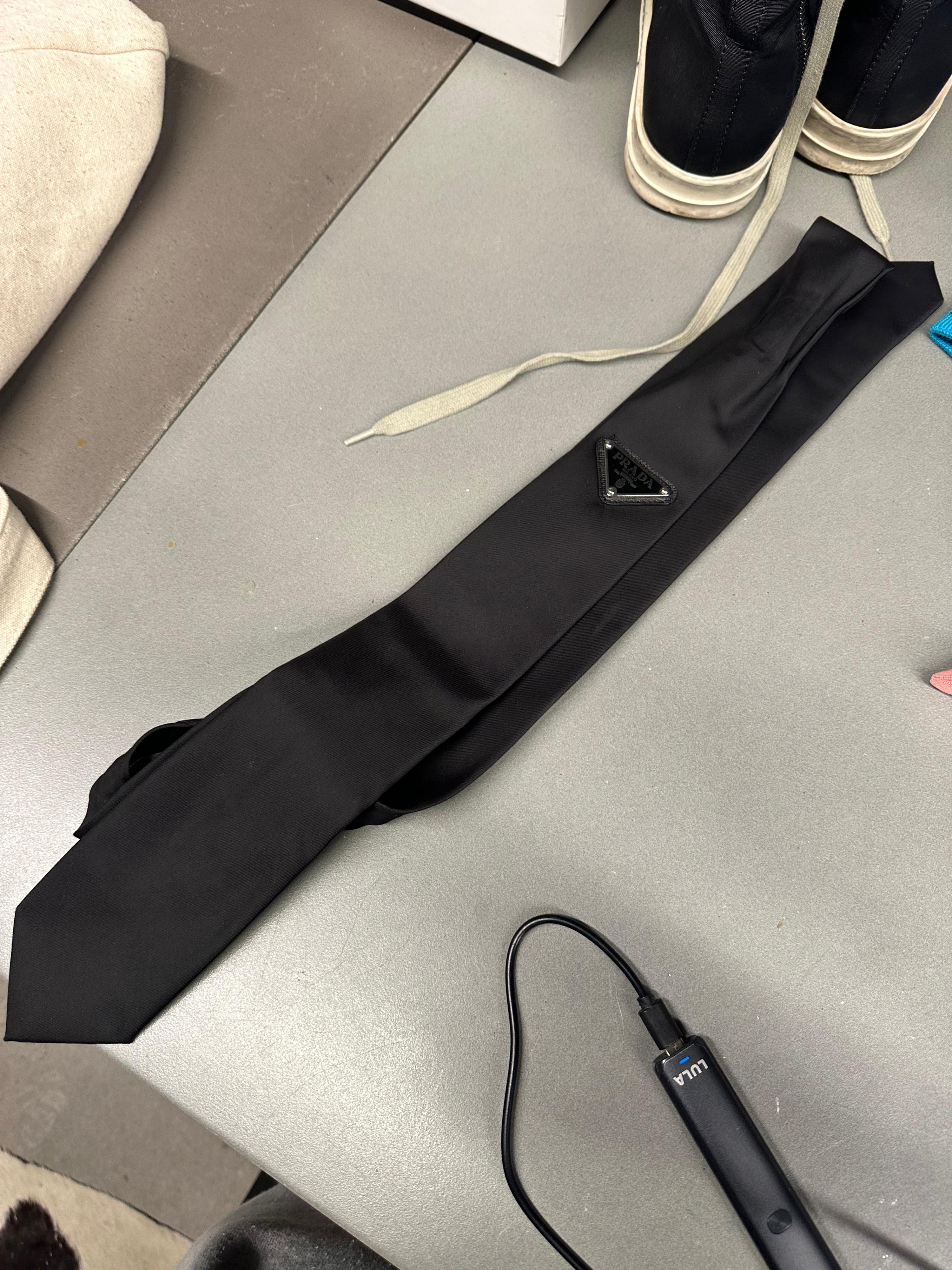 Prada Triangle Logo-Plaque Nylon Tie Black