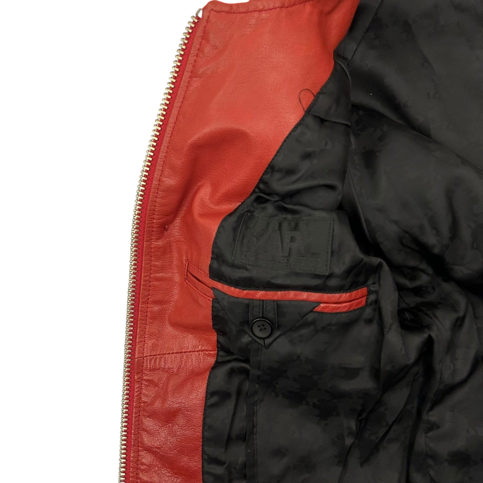 Karl Lagerfeld Goat Leather Biker Jacket Red (Fits M Womens) thumbnail 4