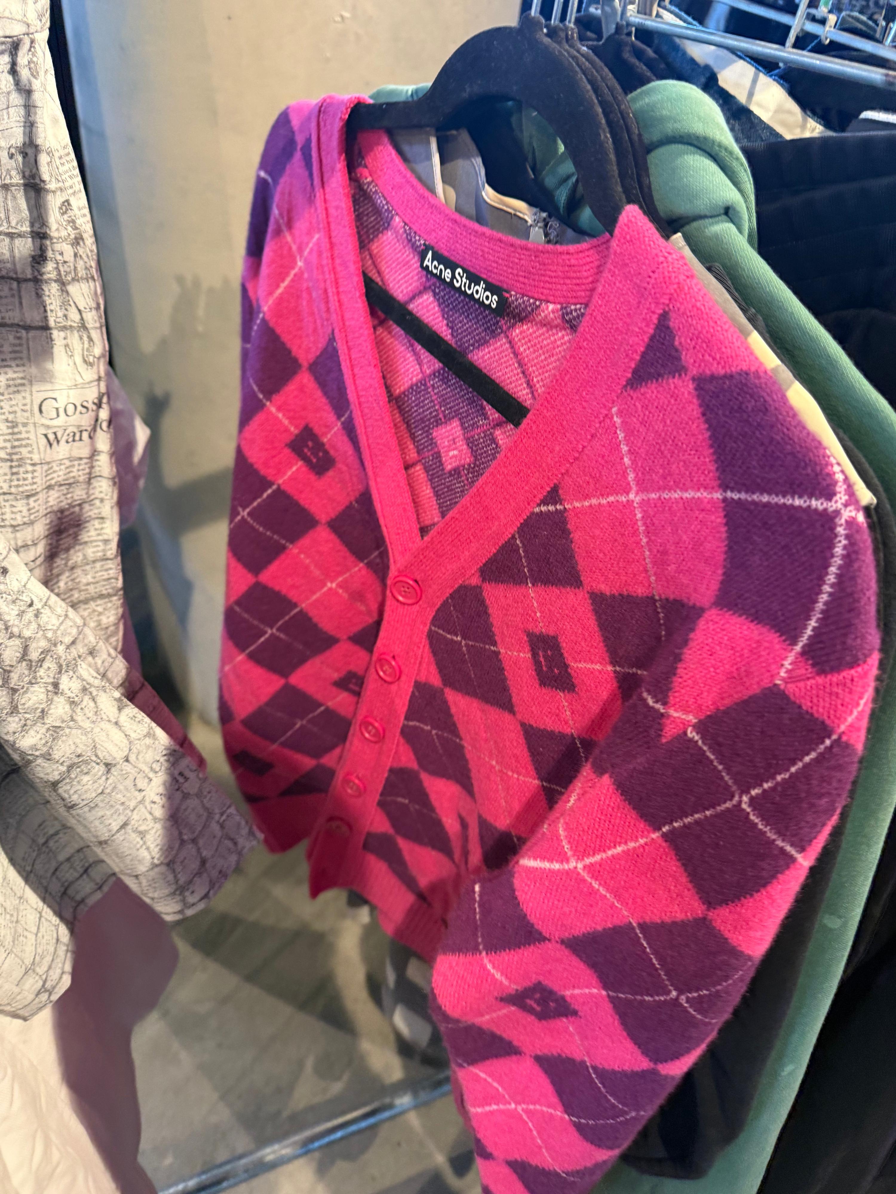 Acne Studios FW23 Argyle Jacquard Wool-Blend Cardigan Pink (Size M)