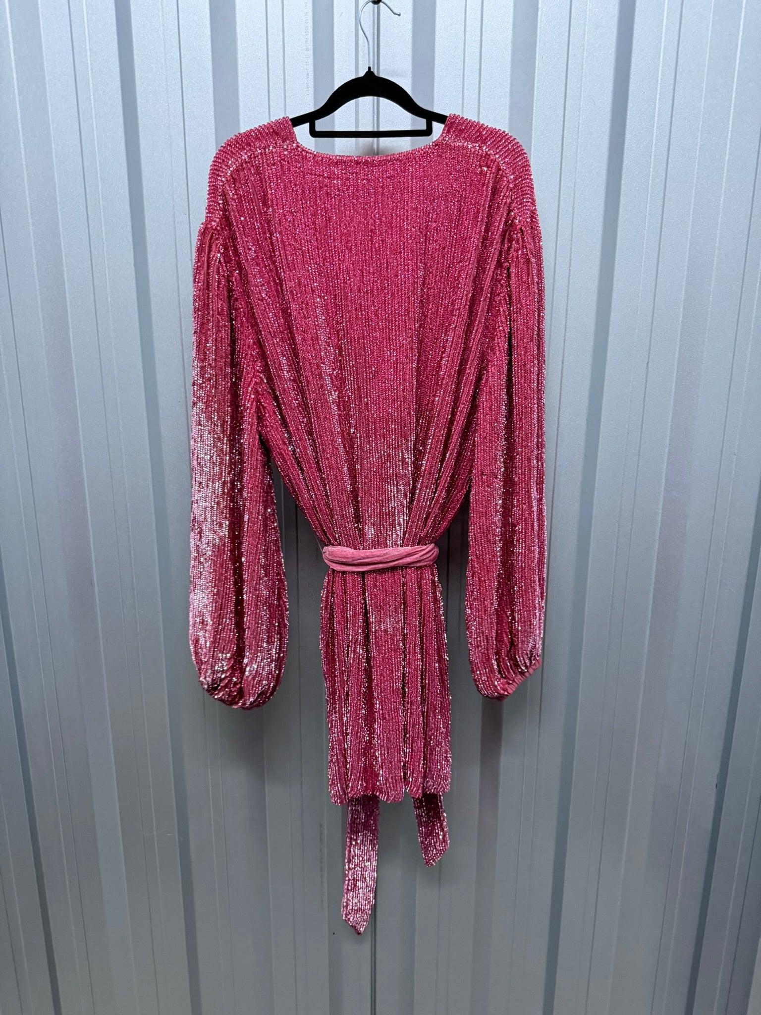 Retrofête Pink Sequin Wrap Mini Dress XL thumbnail 2