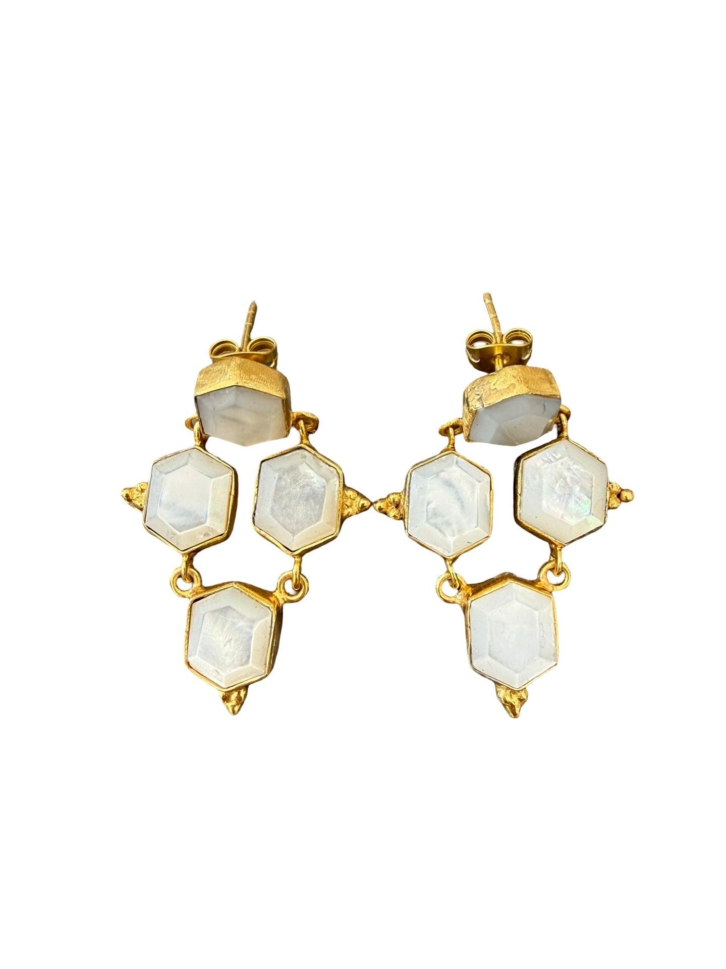 Gemajesty White Hexagonal Stud Earrings