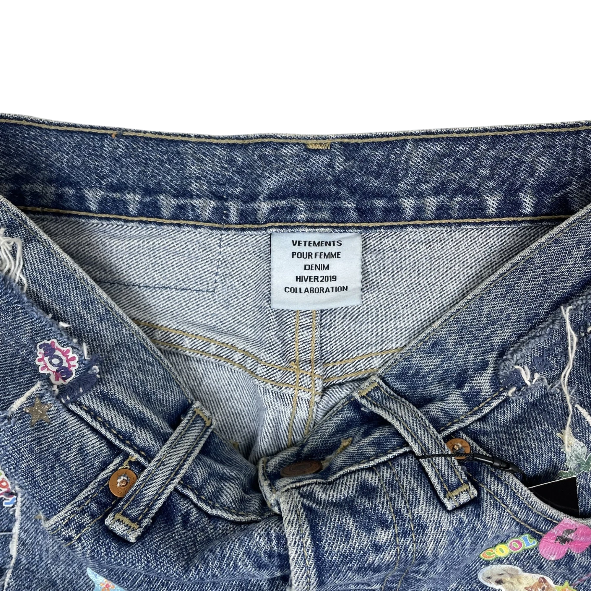 Levi’s x Vetements AW19 Tribal Sticker Patchwork Jeans Blue (Size XS) thumbnail 4
