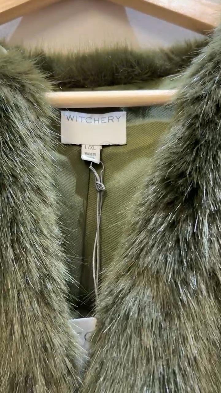 Witchery Green Faux Fur Coat L/XL NWT thumbnail 2