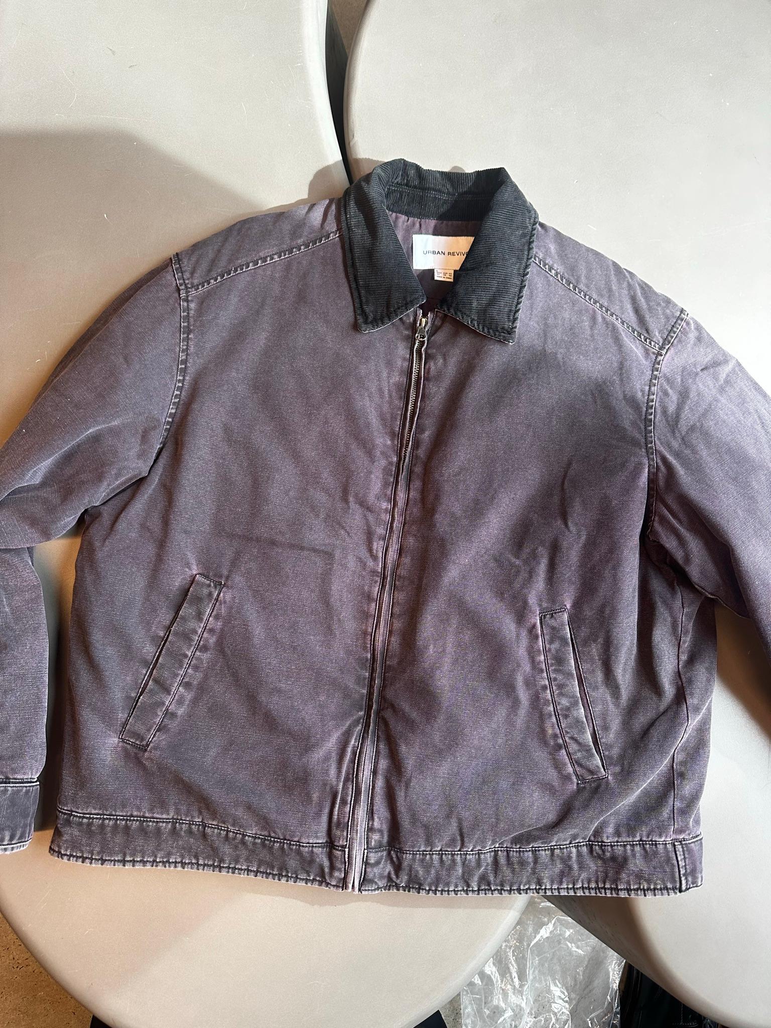 Urban Revivo Corduroy Collar Canvas Work Jacket Purple (Size L)