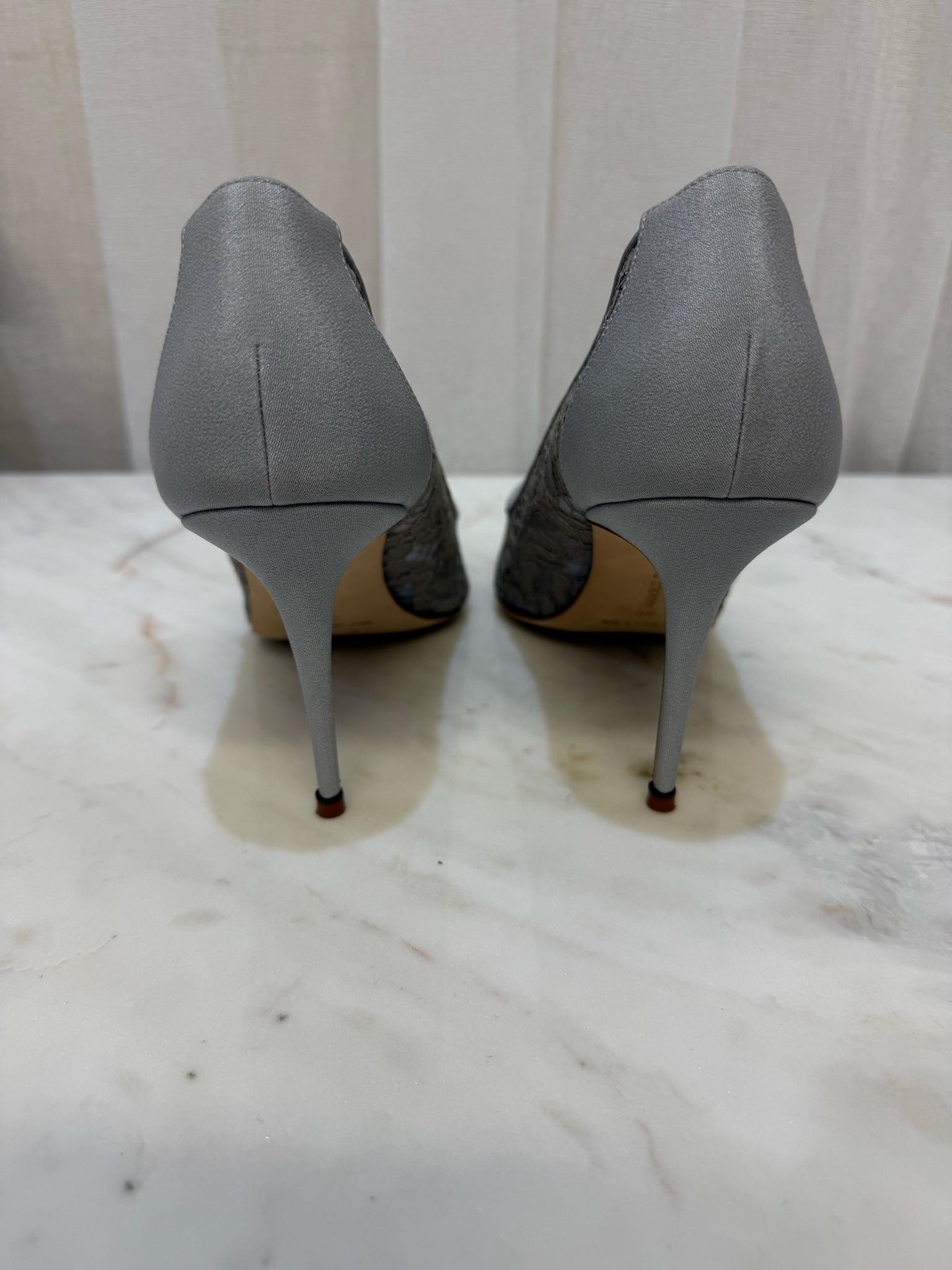 Manolo Blahnik Grey Lace Nadira Heels 38 thumbnail 6