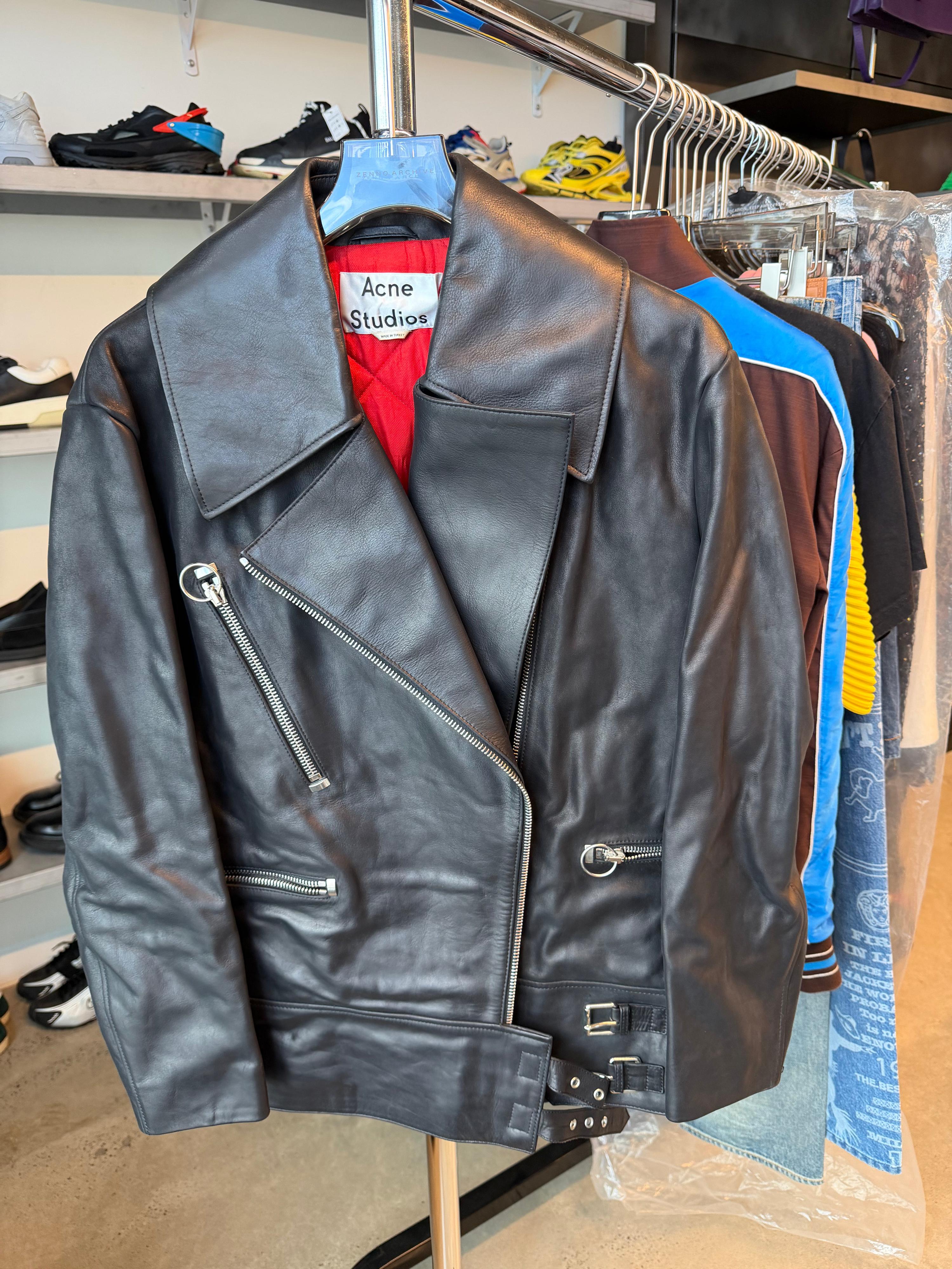 Acne Studios Morely Oversized Leather Biker Jacket (Size 36)