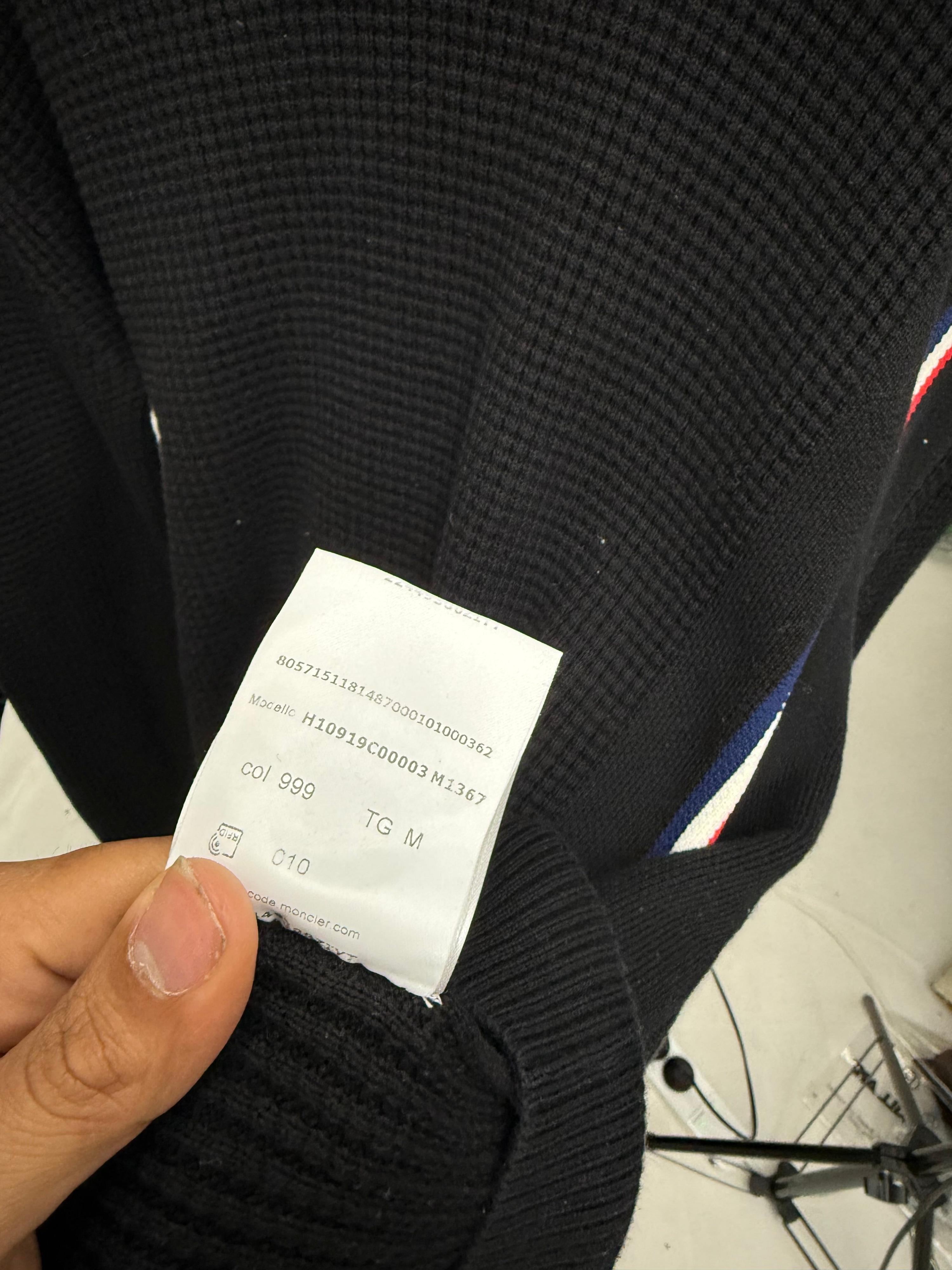 Moncler Girocollo Tricot Waffle-Knit Sweatshirt Black (Fits L-XL) thumbnail 3