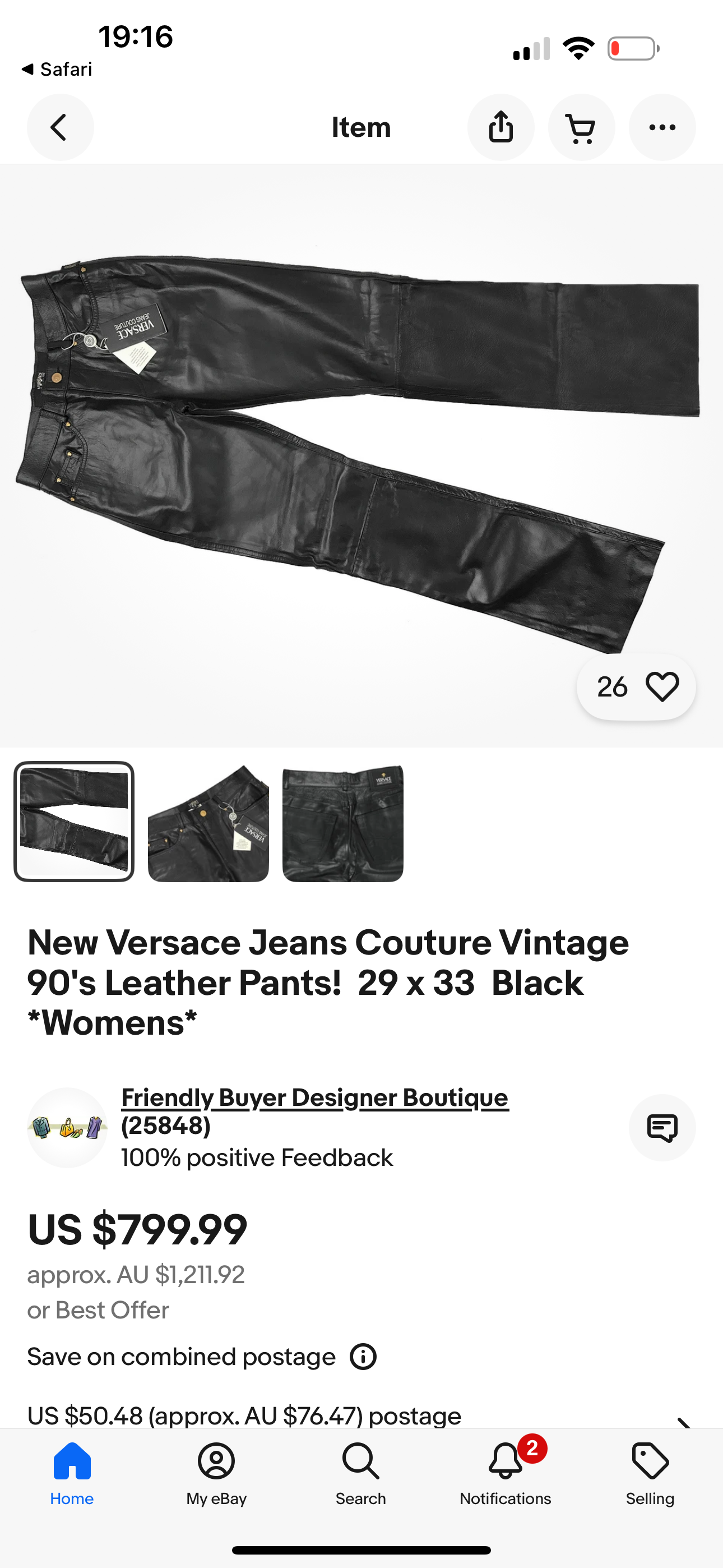Versace Jeans Couture 90s Leather Pants (size 32”) - taken to dry cleaner to try and fix marks price between $249-$349 depending on how it comes up thumbnail 4