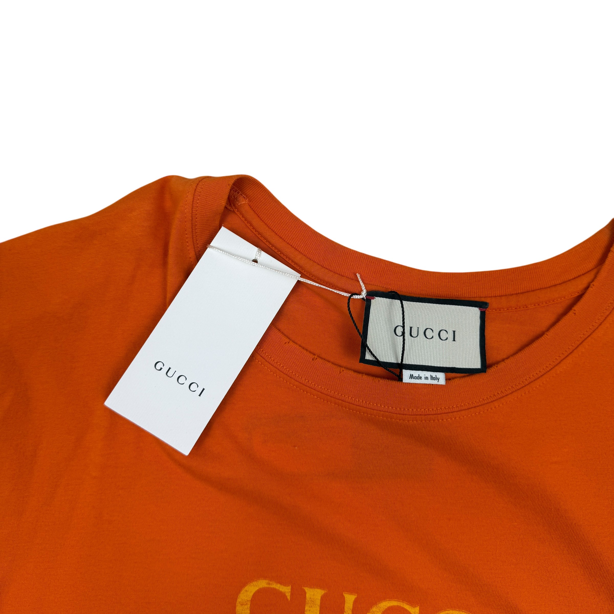 Gucci 2018 Distressed Printed Cotton-Jersey T-Shirt Orange (Fits M-L) thumbnail 3
