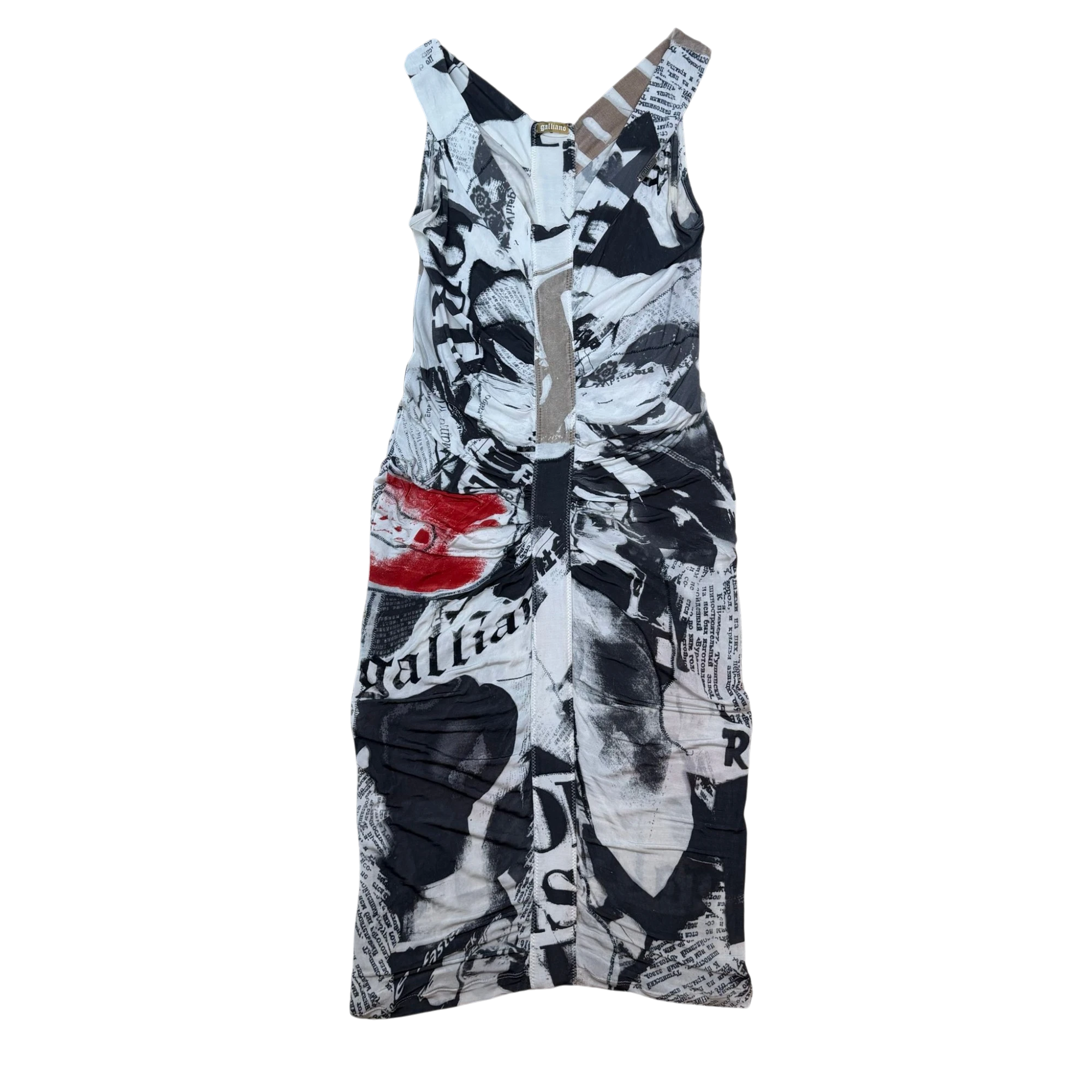 Galliano Gazette Newspaper Print Dress White Multi (Size S)