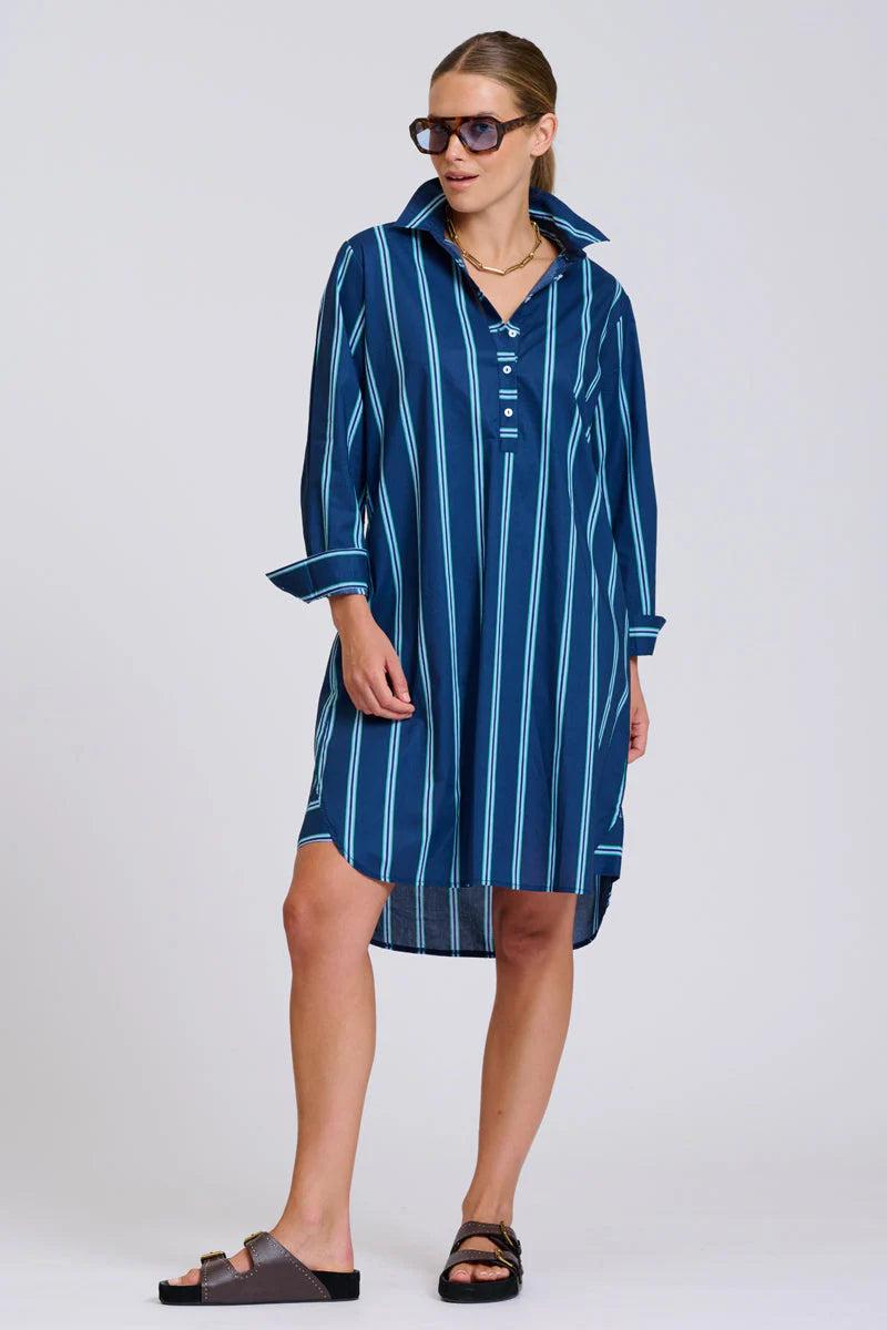 Shirty Navy Green Stripe Dress - S