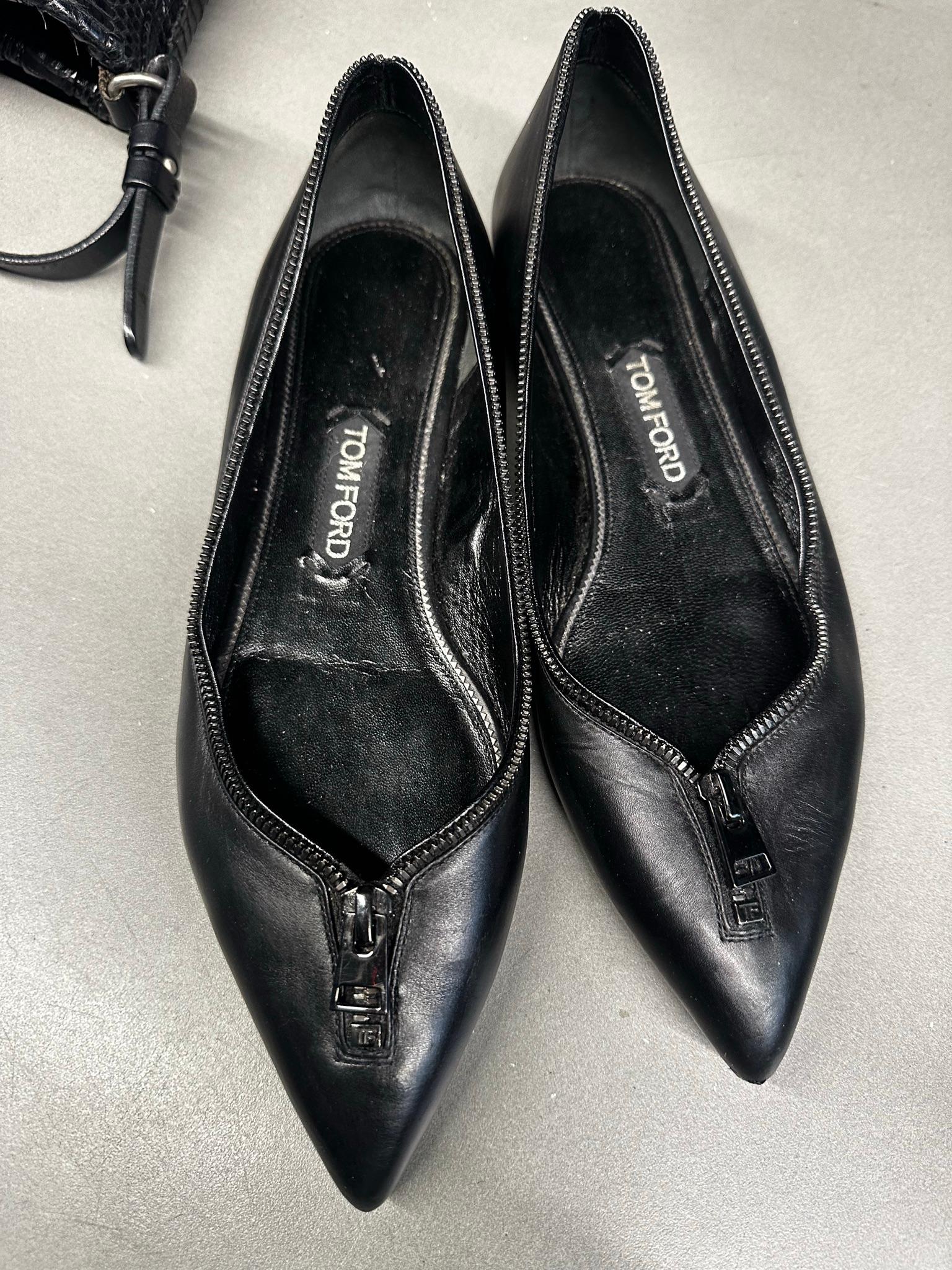 Tom Ford Zipper Detail Pointed Toe Flats Black (Size EU40)