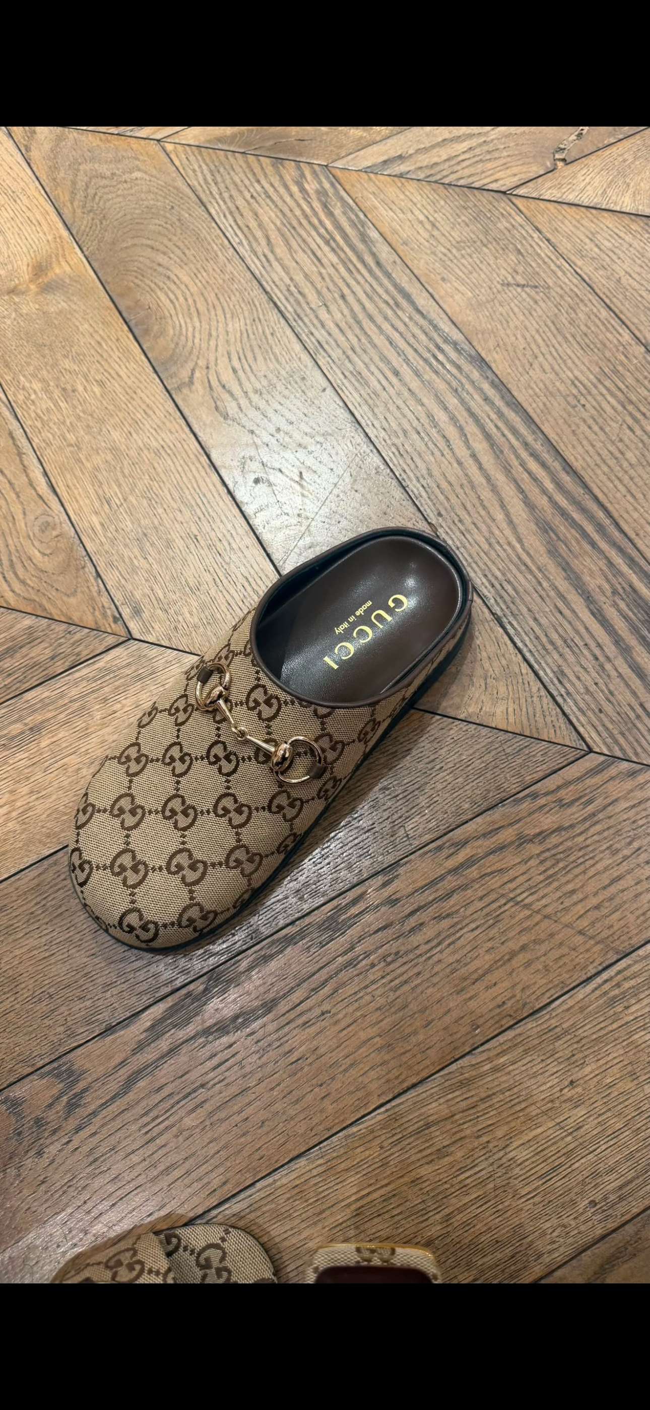 Gucci Horsebit Flat Mules Brown Monogram (Size EU39.5)