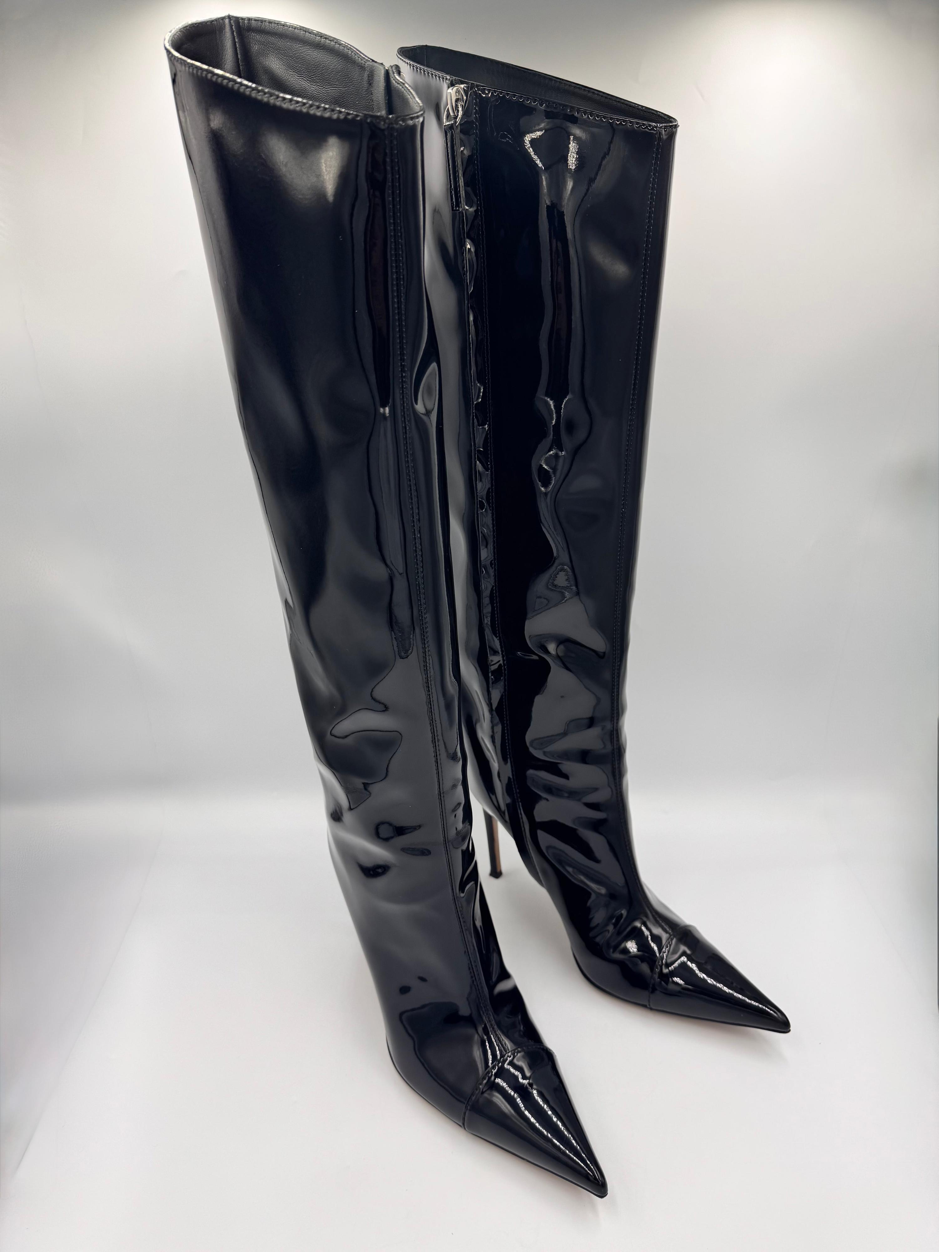 ALEXANDRE VAULTHIER Black Patent Knee-High Boots size 38.5 thumbnail 3