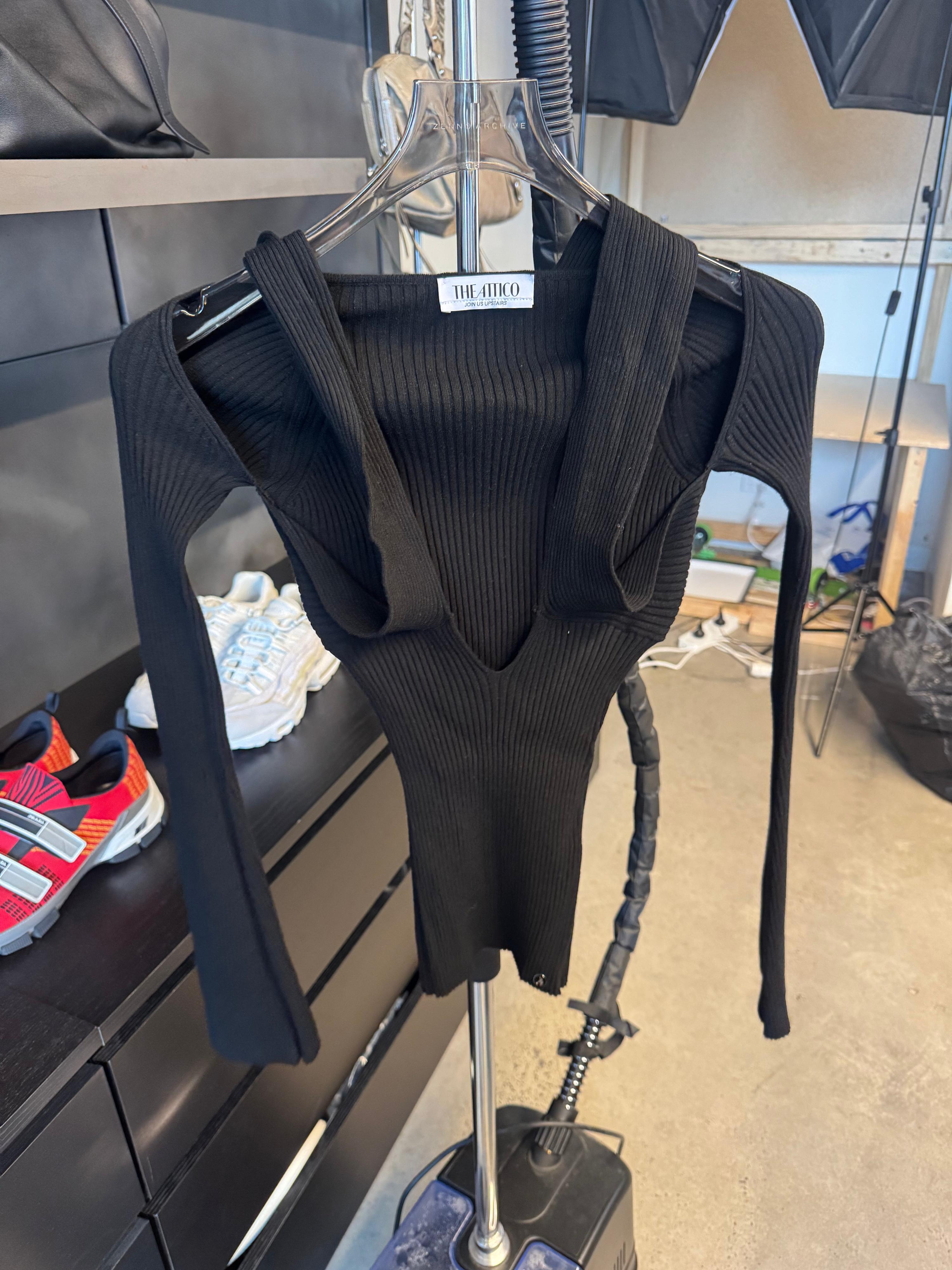 The Attico Cut Out Ribbed Halter Neck Top Black (Size 40)