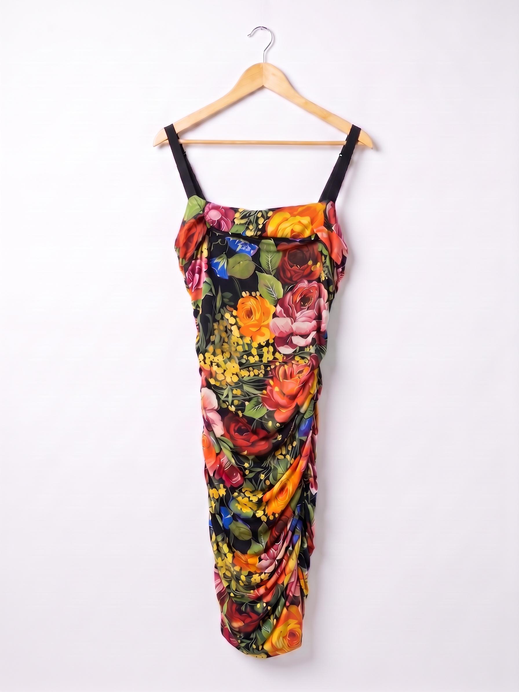 Dolce & Gabbana Black Floral Bodycon Dress XL thumbnail 2
