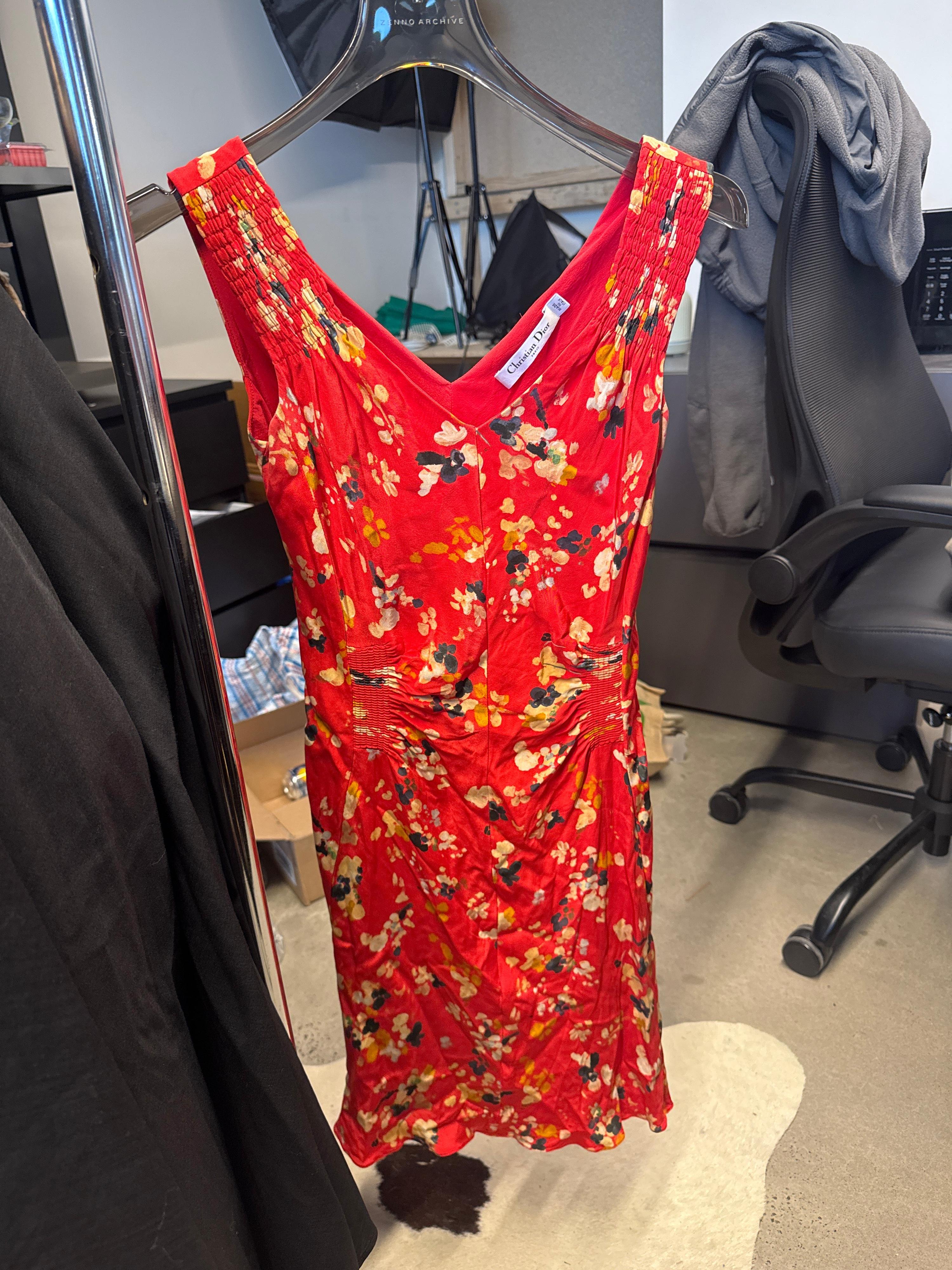 Christian Dior 2017 Silk Floral Dress Red (Size 36)