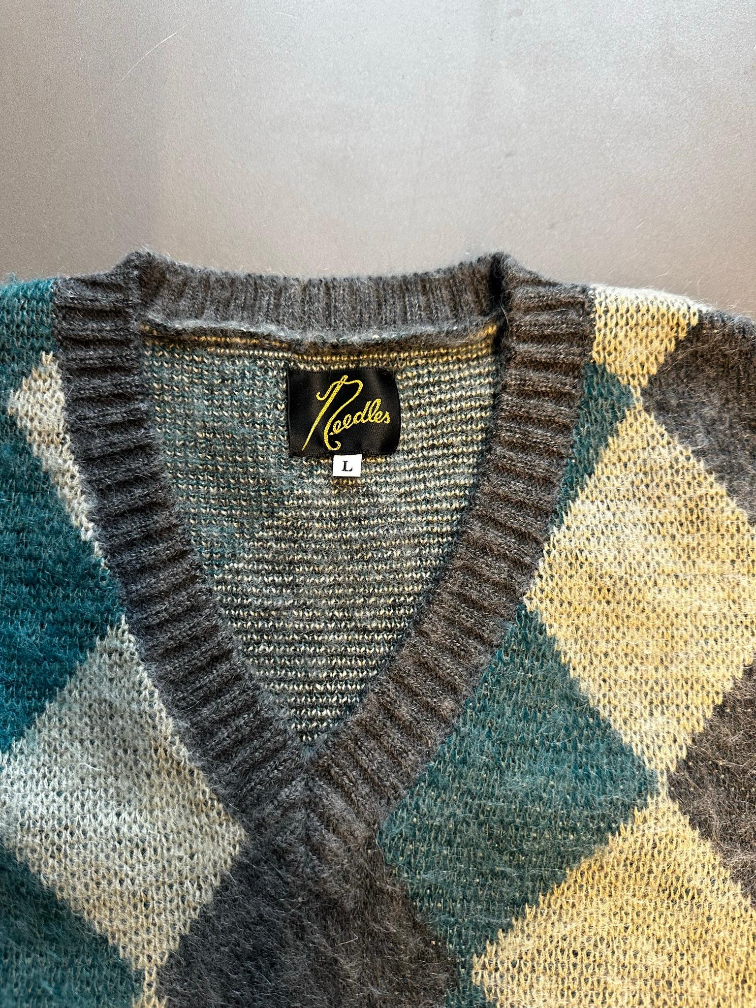 Needles FW22 Argyle Mohair V-Neck Sweater Grey (Size L) thumbnail 2