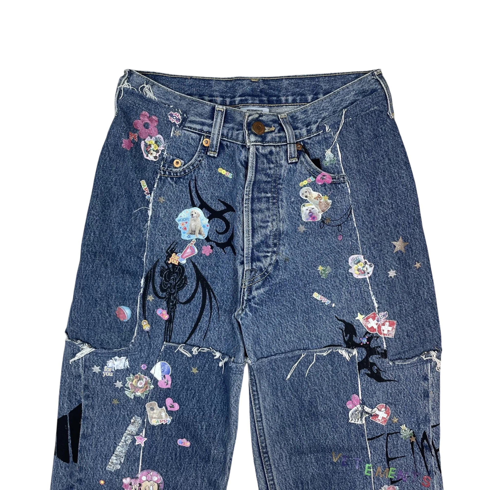 Levi’s x Vetements AW19 Tribal Sticker Patchwork Jeans Blue (Size XS) thumbnail 2
