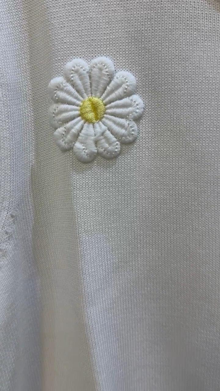 Naf Naf White Daisy Short Sleeve Knit Top XL thumbnail 4