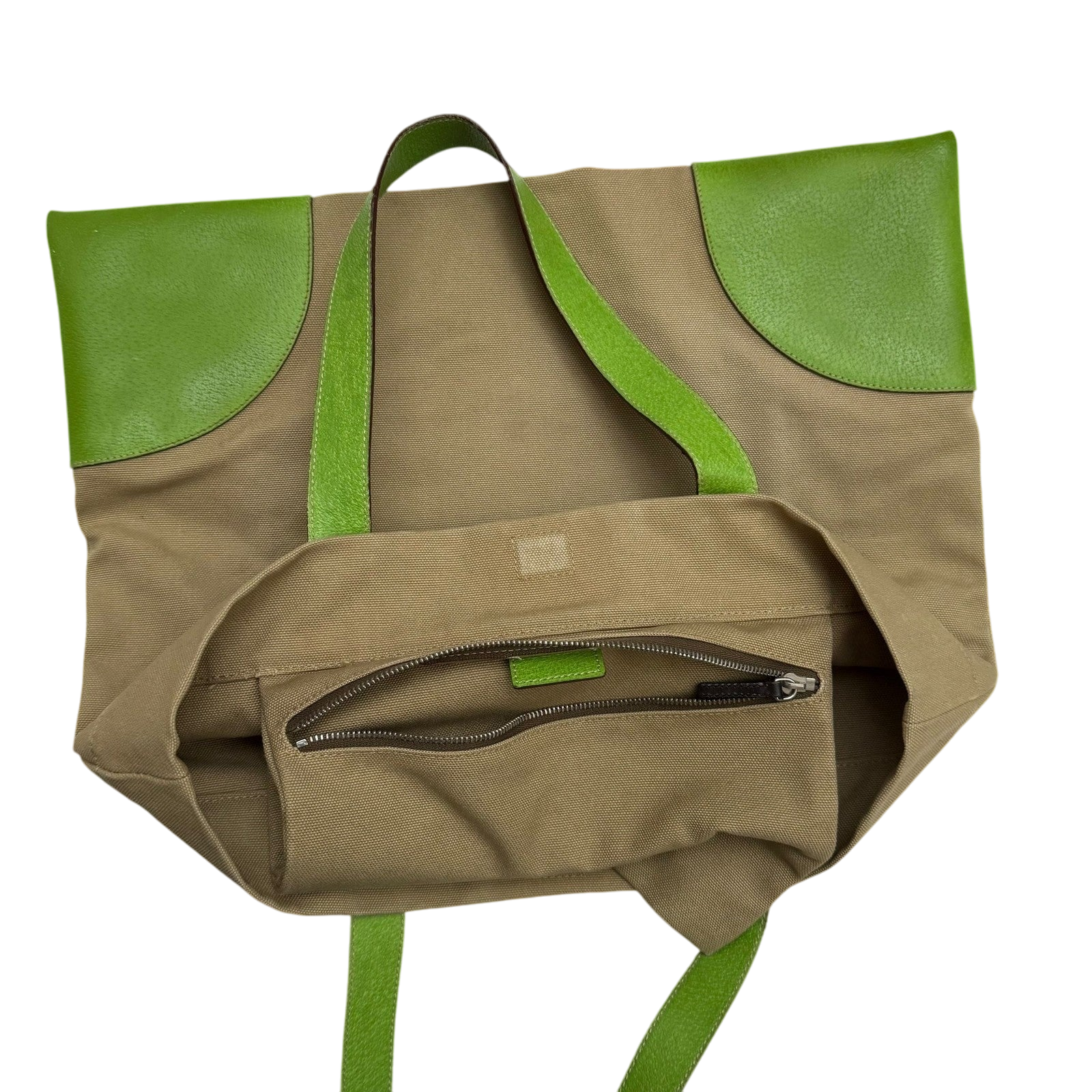 Prada Canvas & Leather Tote Bag Beige/Green thumbnail 10