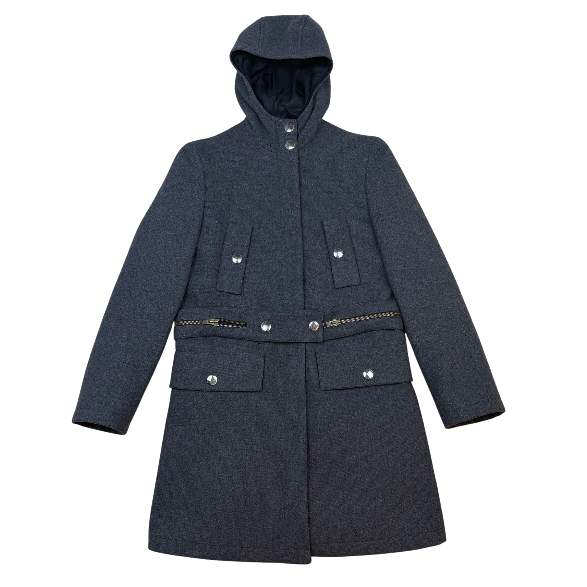 Miu Miu FW98 Hooded Wool Coat Grey (Size 38)