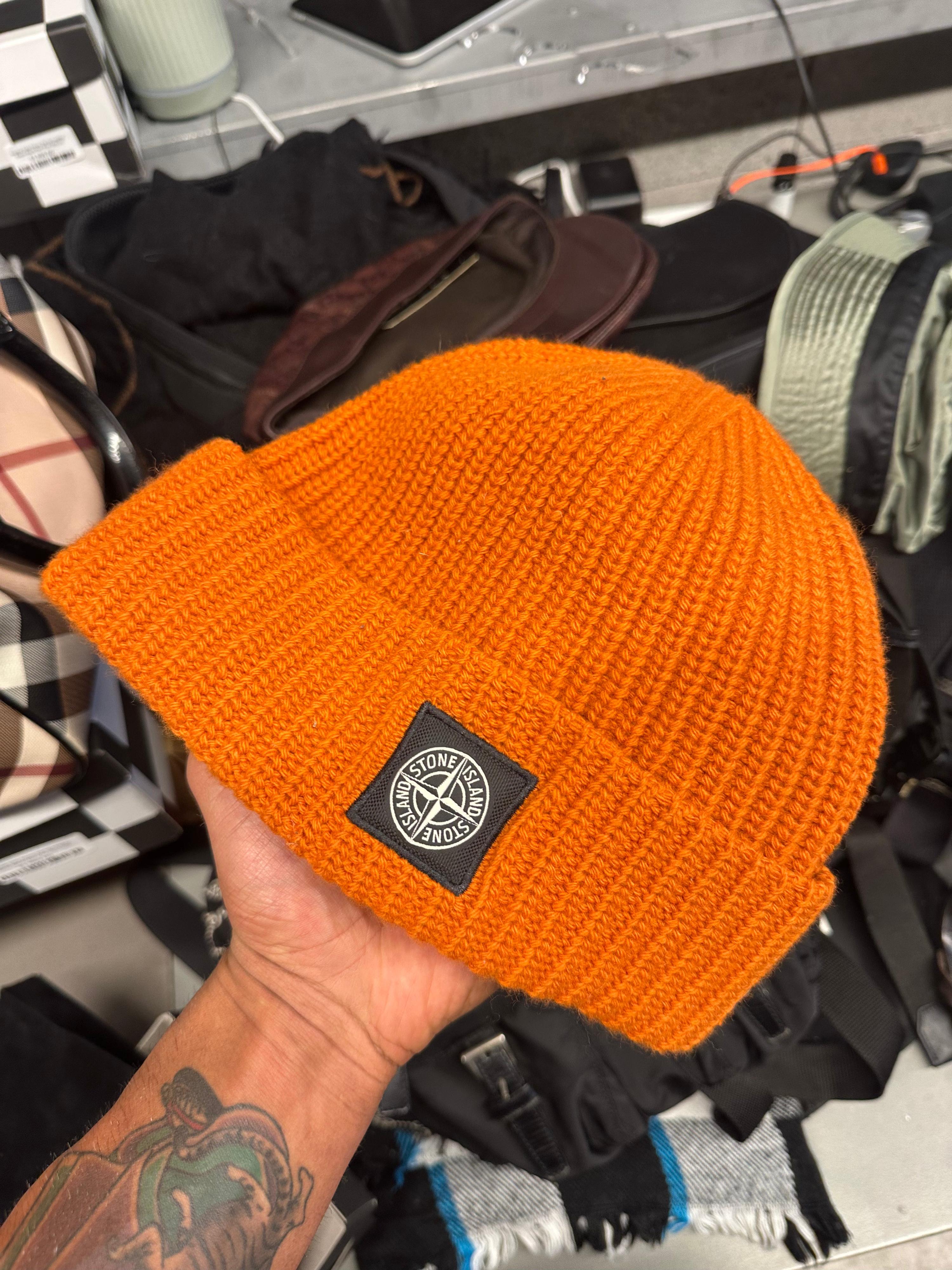 Stone Island Compass Logo Wool Beanie Orange