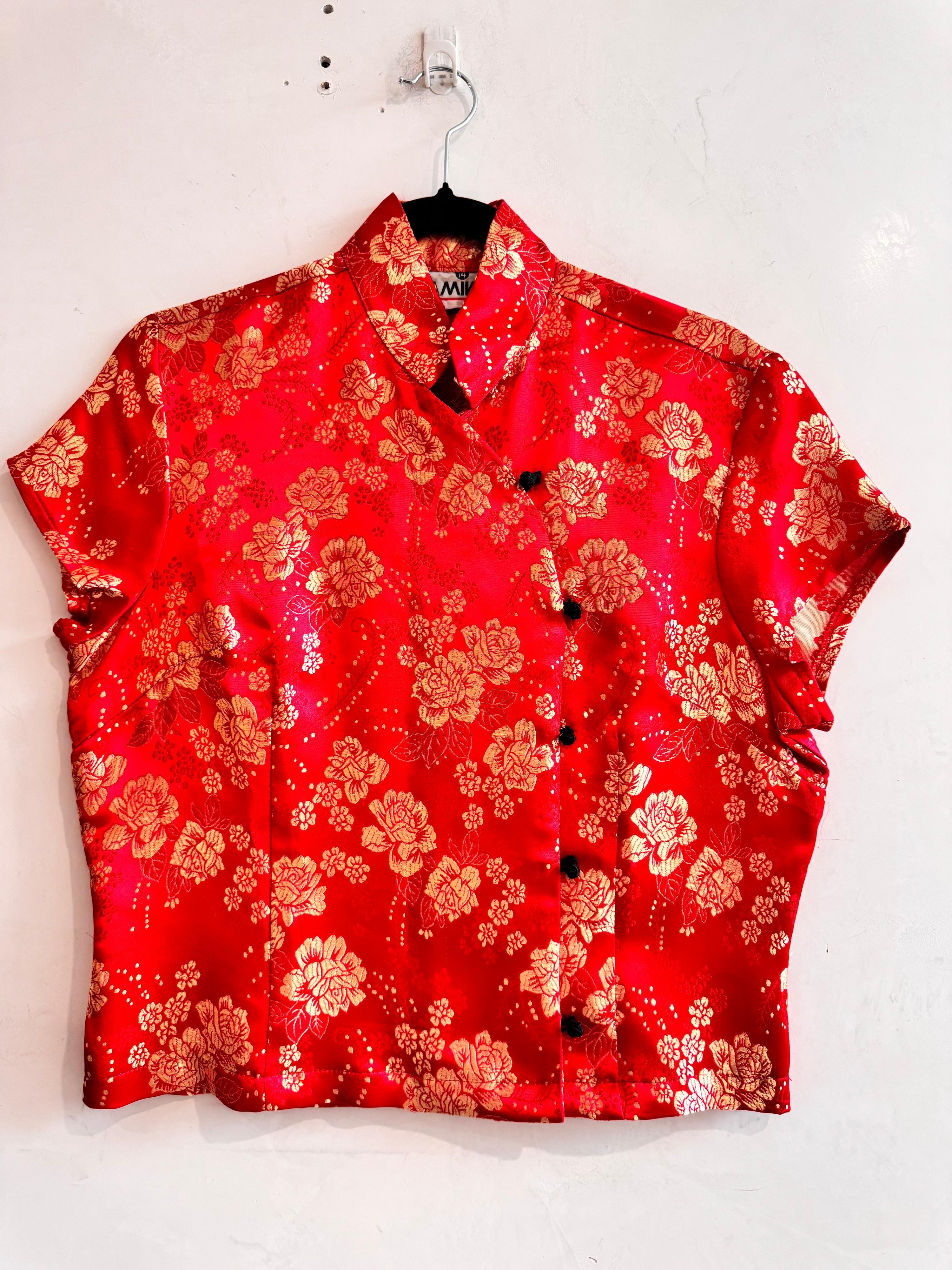 Vintage Kamikaze Red Mandarin Top - size 14