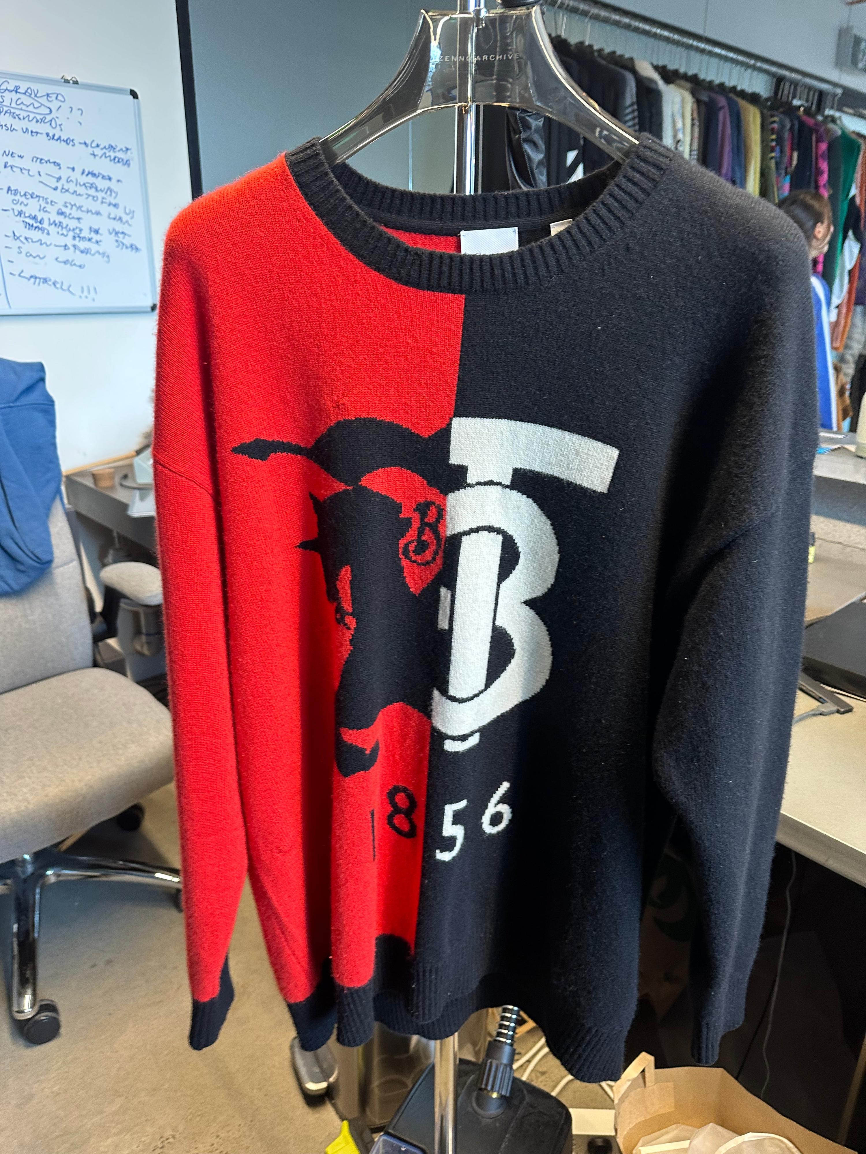 Burberry Carver Two-Tone Intarsia Knit Jumper Red/Black (As Is) (Size XL)