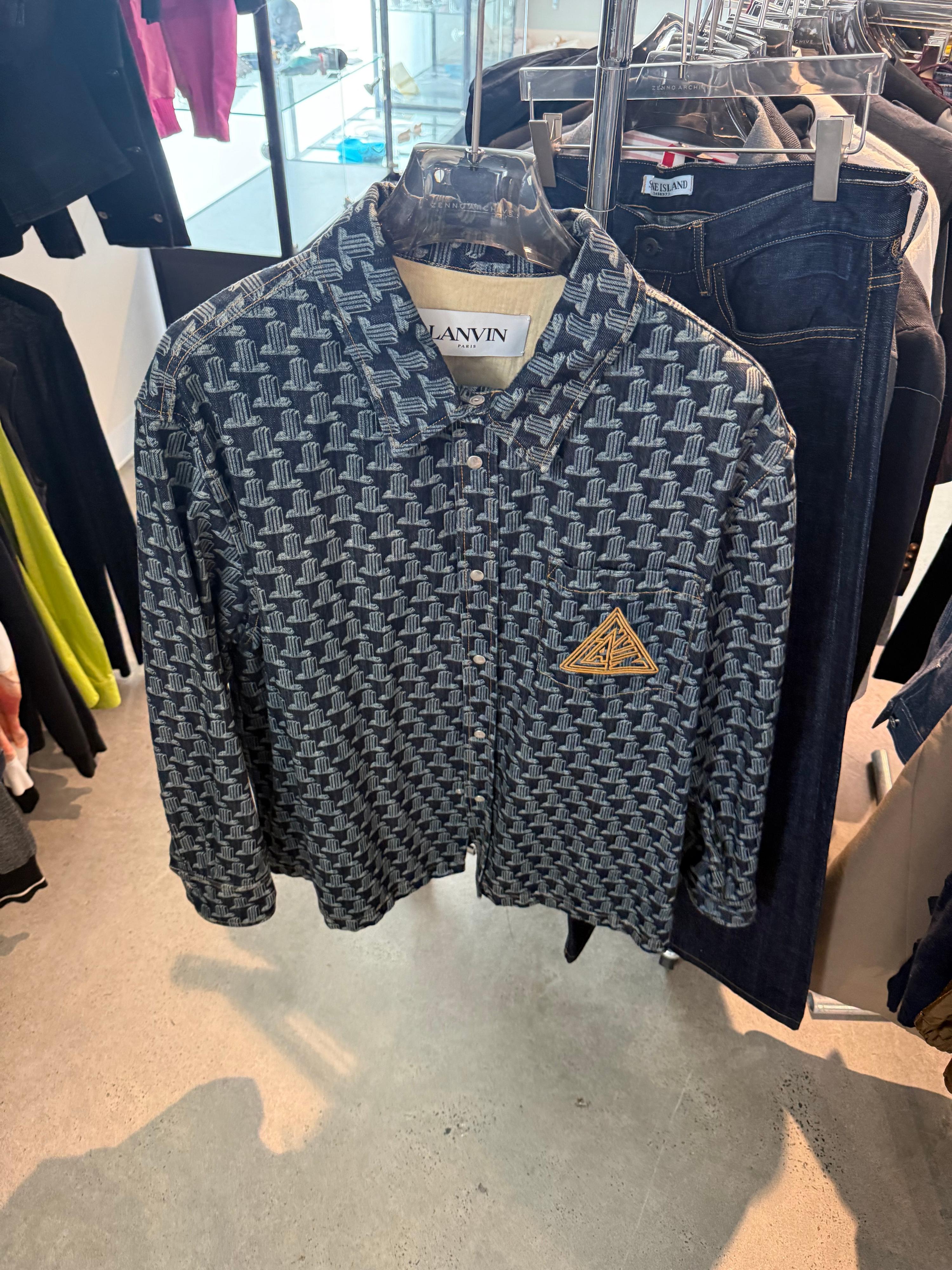 Lanvin Logo-Embroidered Jacquard Denim Coach Jacket / Shirt Indigo (Size L)