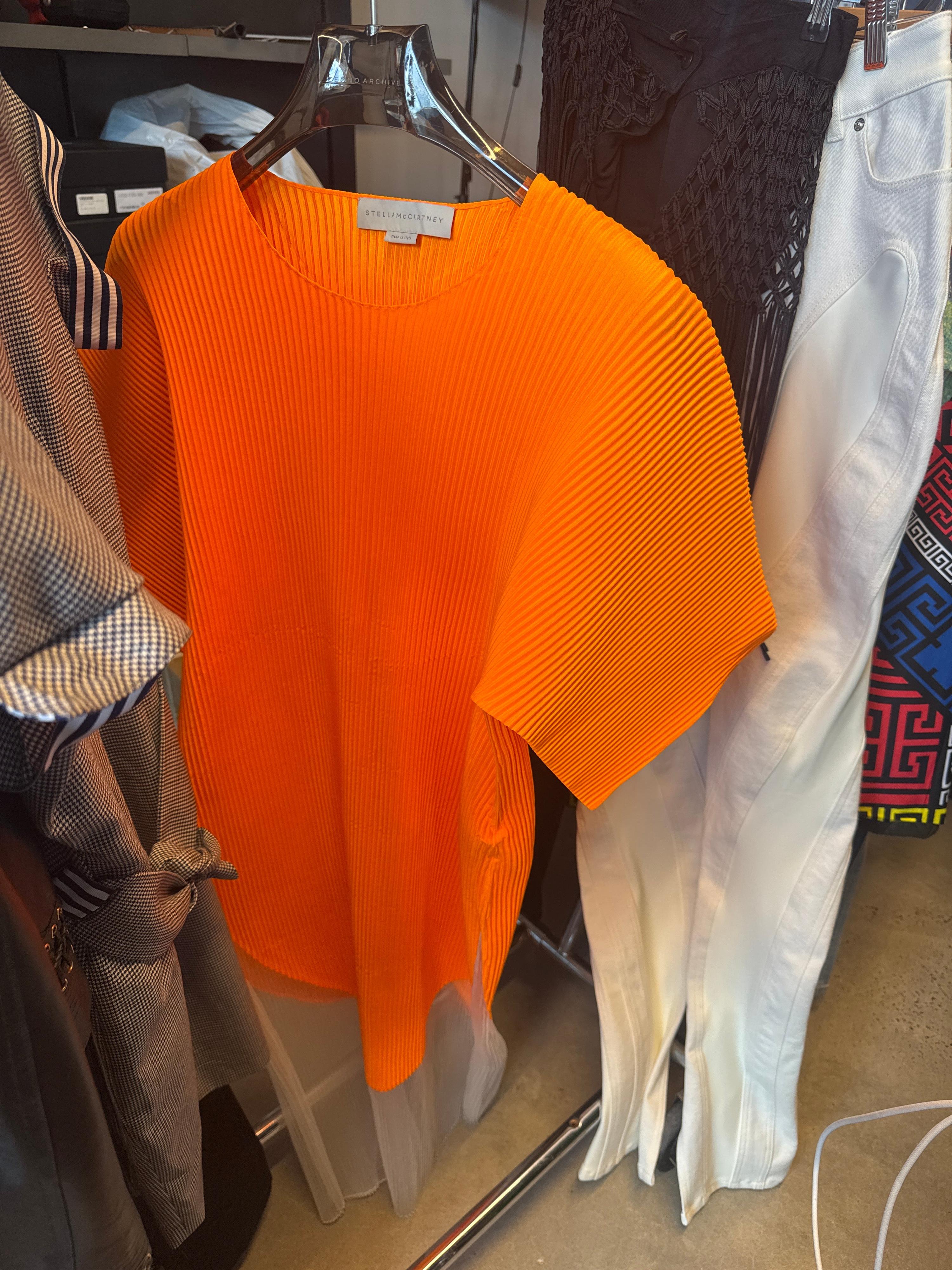Stella McCartney Fluro Pleated Sheer Panel Dress (Size 36)
