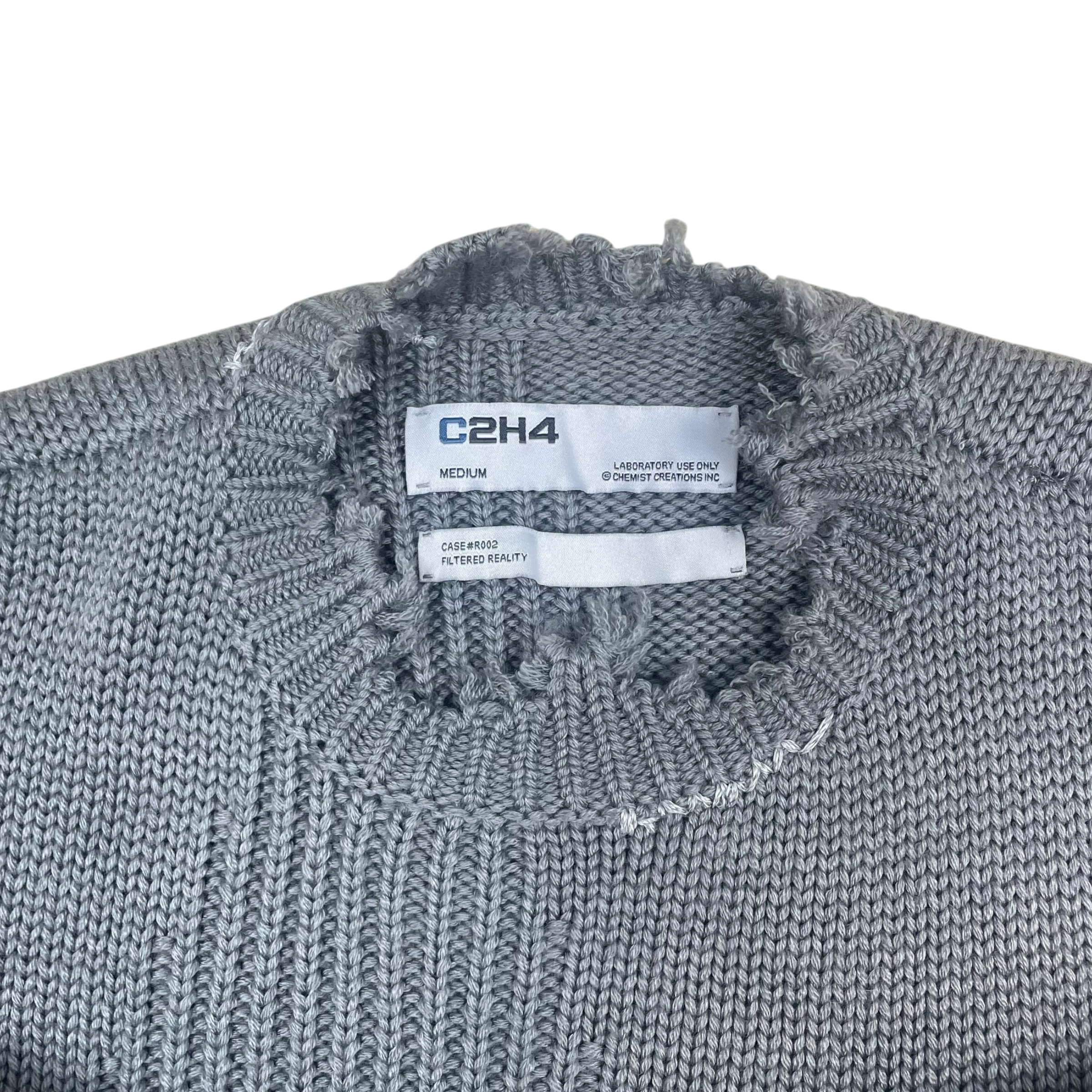 C2H4 Arc Sculpture Wool Blend Distressed Knit Sweatshirt Grey (Size M) thumbnail 2