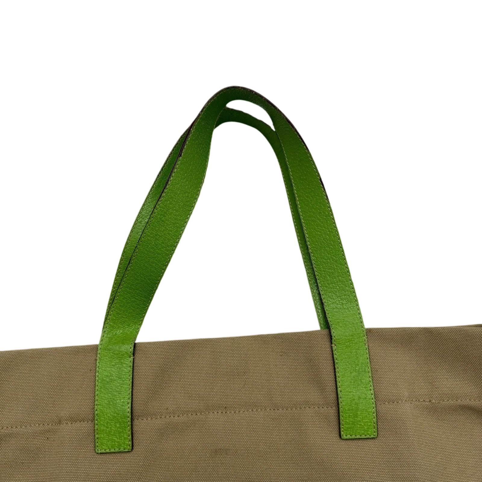 Prada Canvas & Leather Tote Bag Beige/Green thumbnail 4