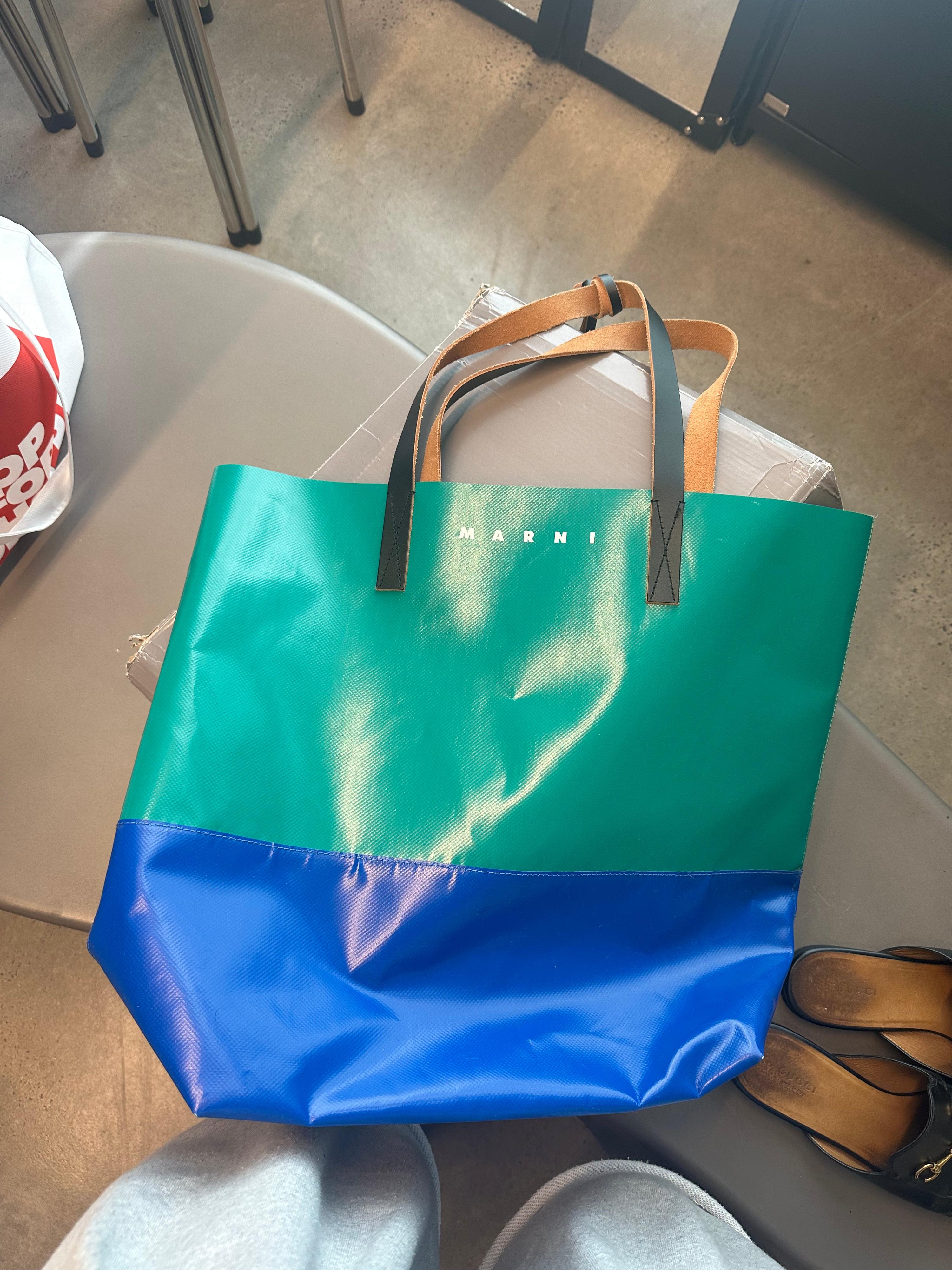 Marni Tribeca Vinyl Tote Bag Blue/Green