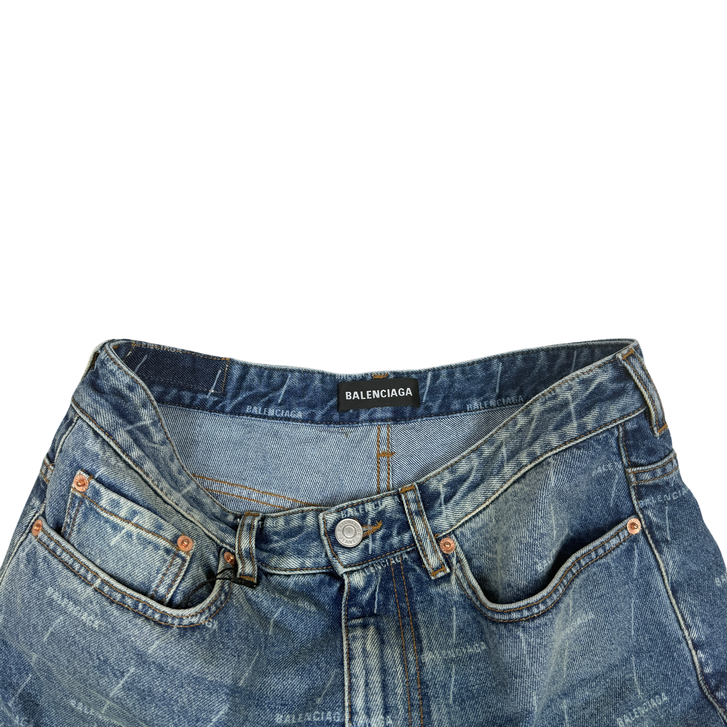 Balenciaga Monogram-Print Straight-Leg Washed Jeans (Size 32”) thumbnail 3