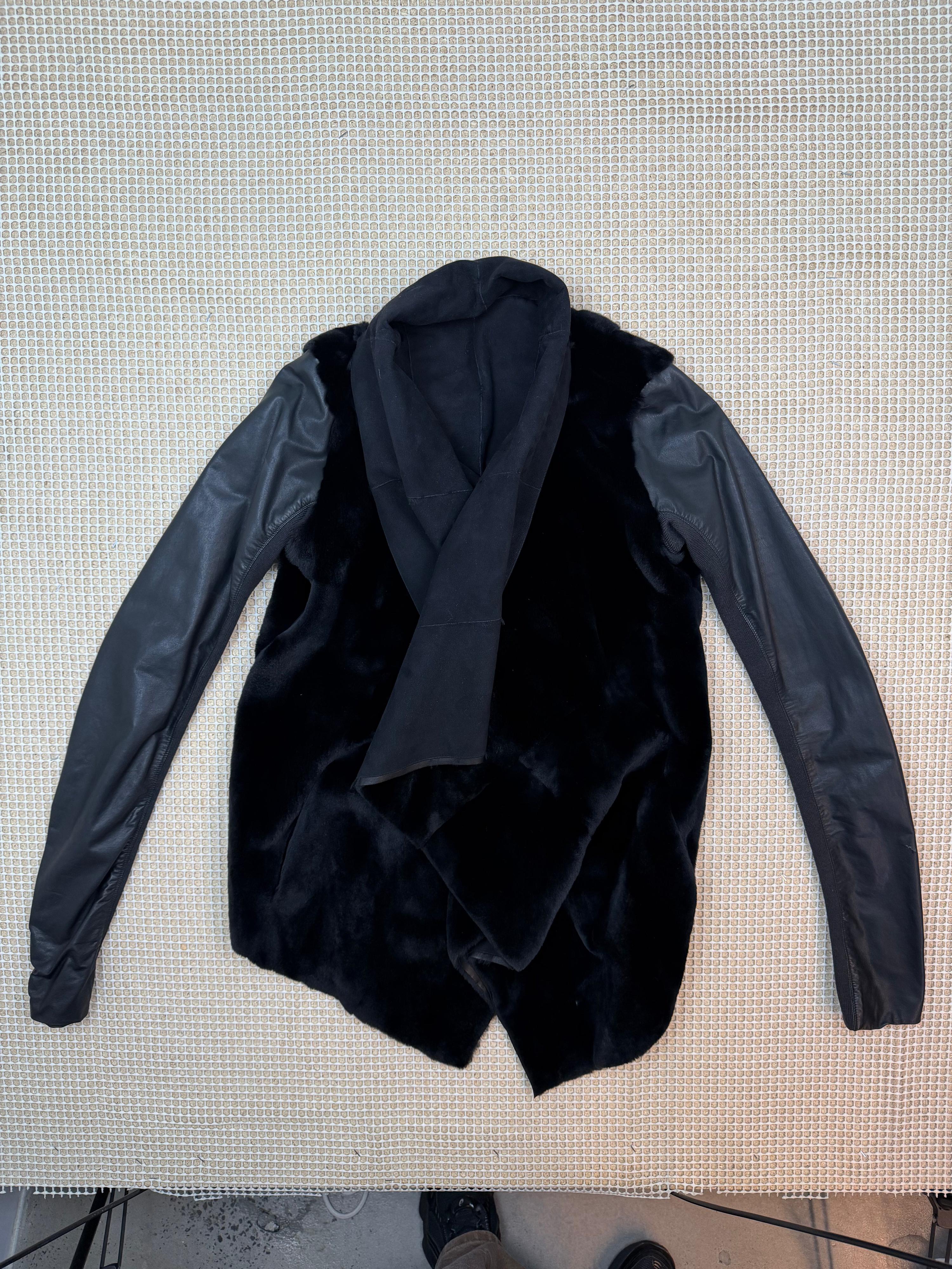 Rick Owens HUN Leather & Mink Fur Jacket Black (Size 38)
