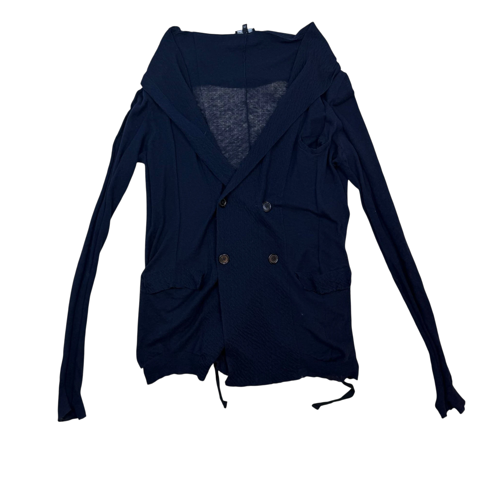 Ann Demeulemeester Cotton/Linen Blend Tie-Up Cardigan Navy (Size M)