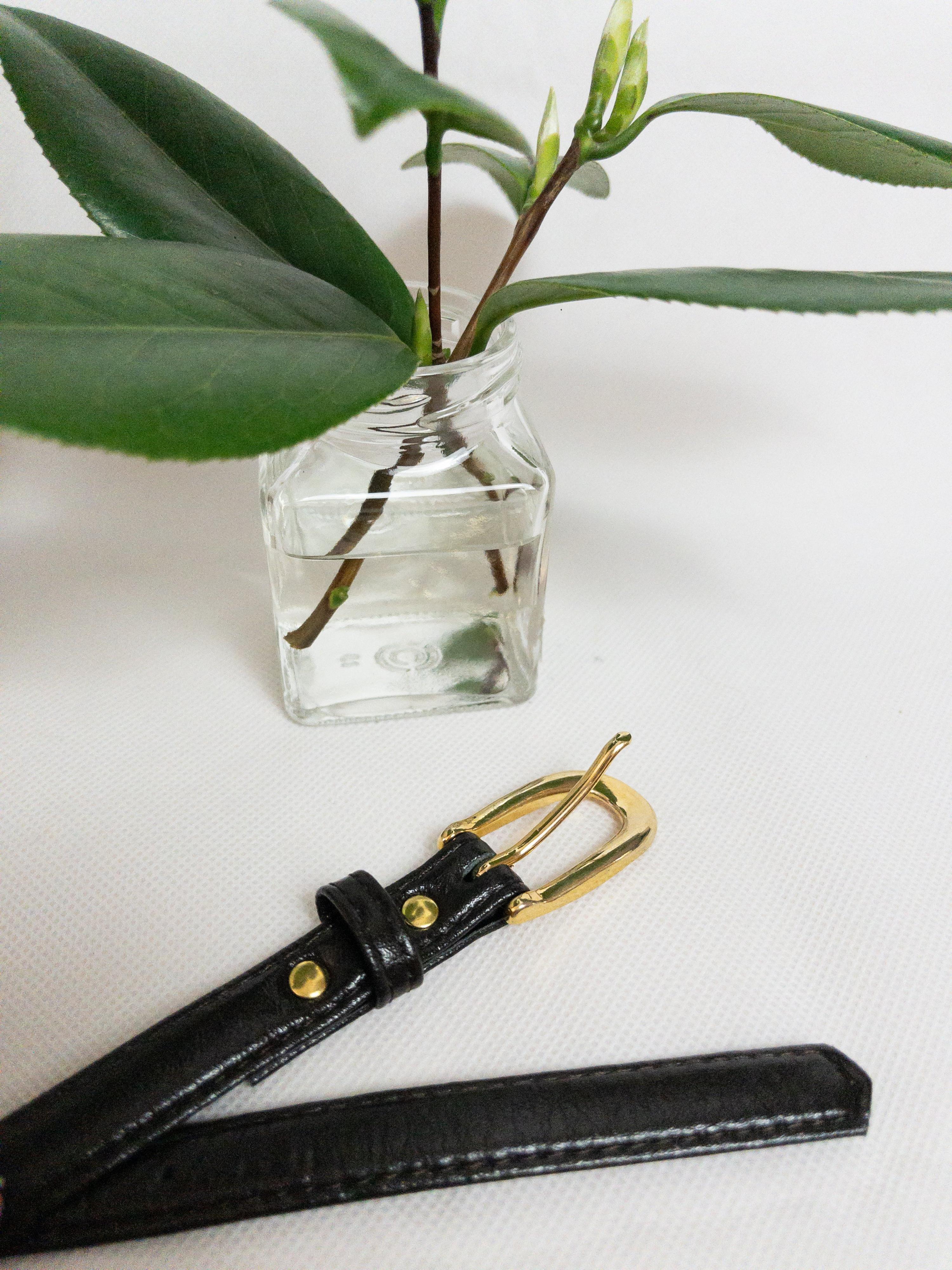 Chocolate Brown Slim Belt Gold Hardware XS/S thumbnail 3