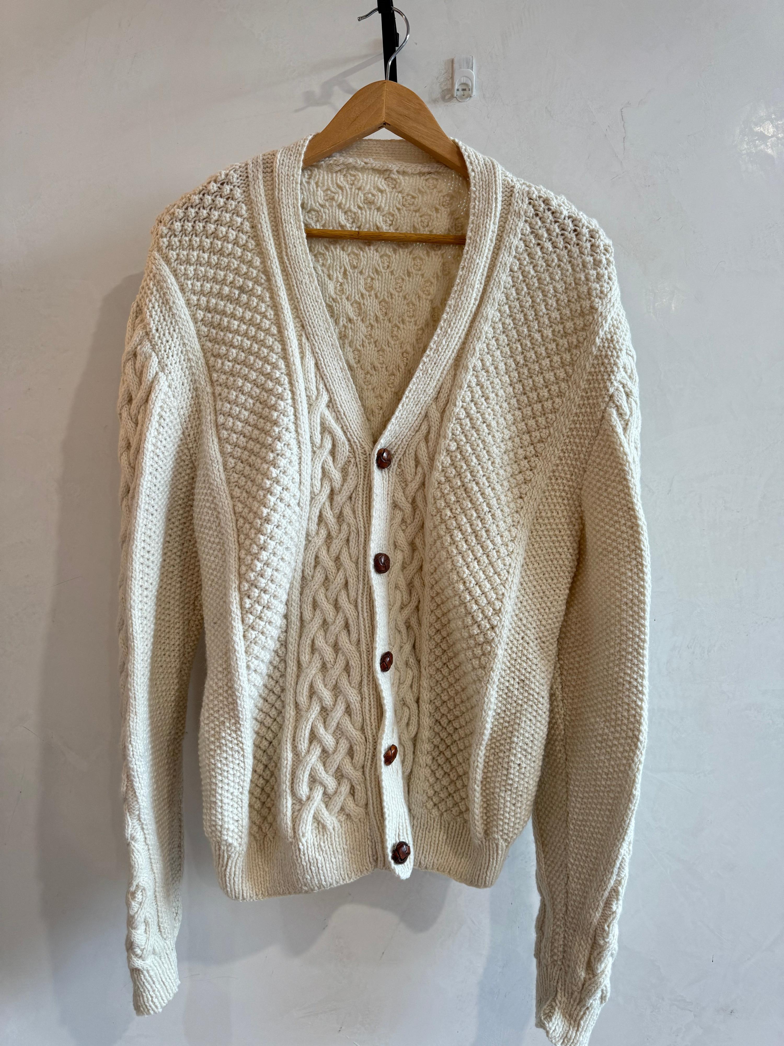 Handknit Cream Oversized Chunky Cable Cardigan M-XL thumbnail 2