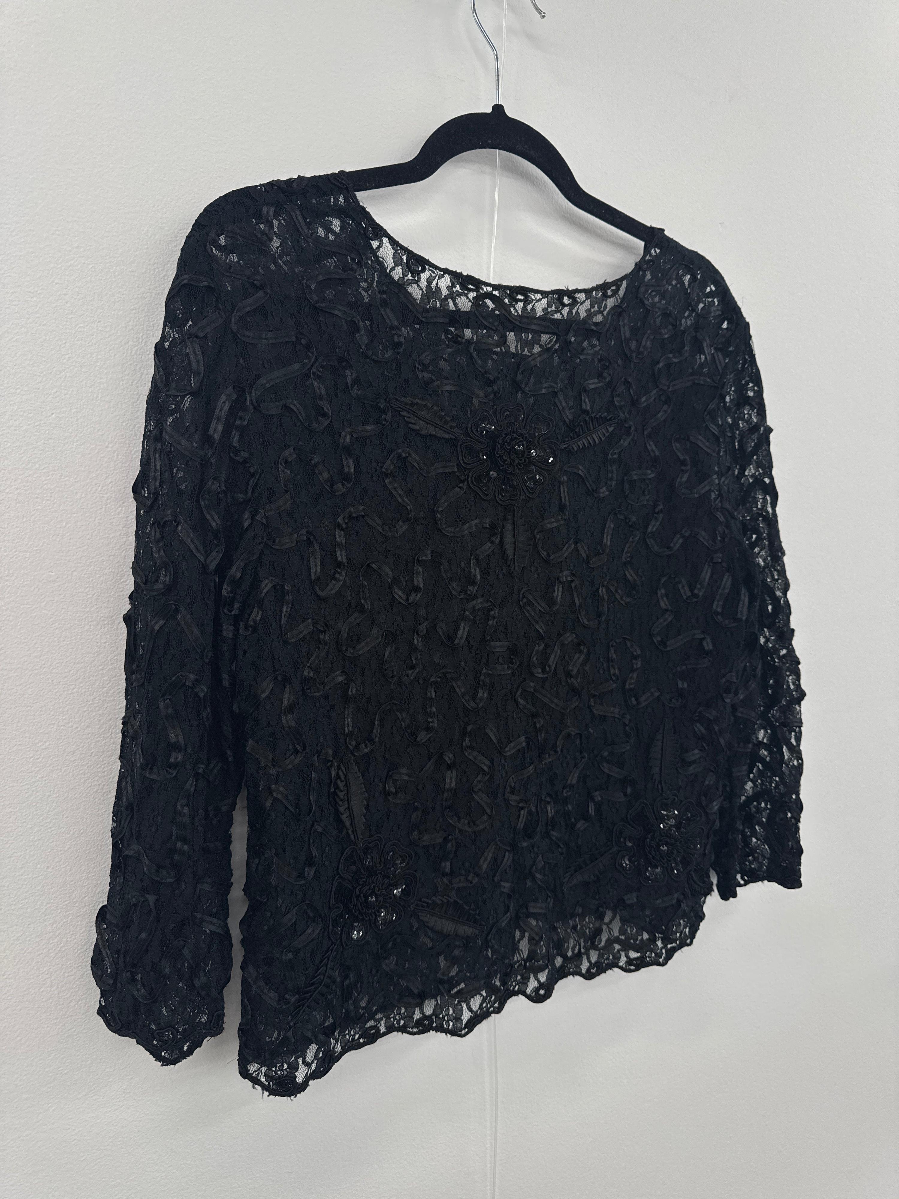 Vintage Black Semi Sheer Embellished Top - Size M/L thumbnail 3