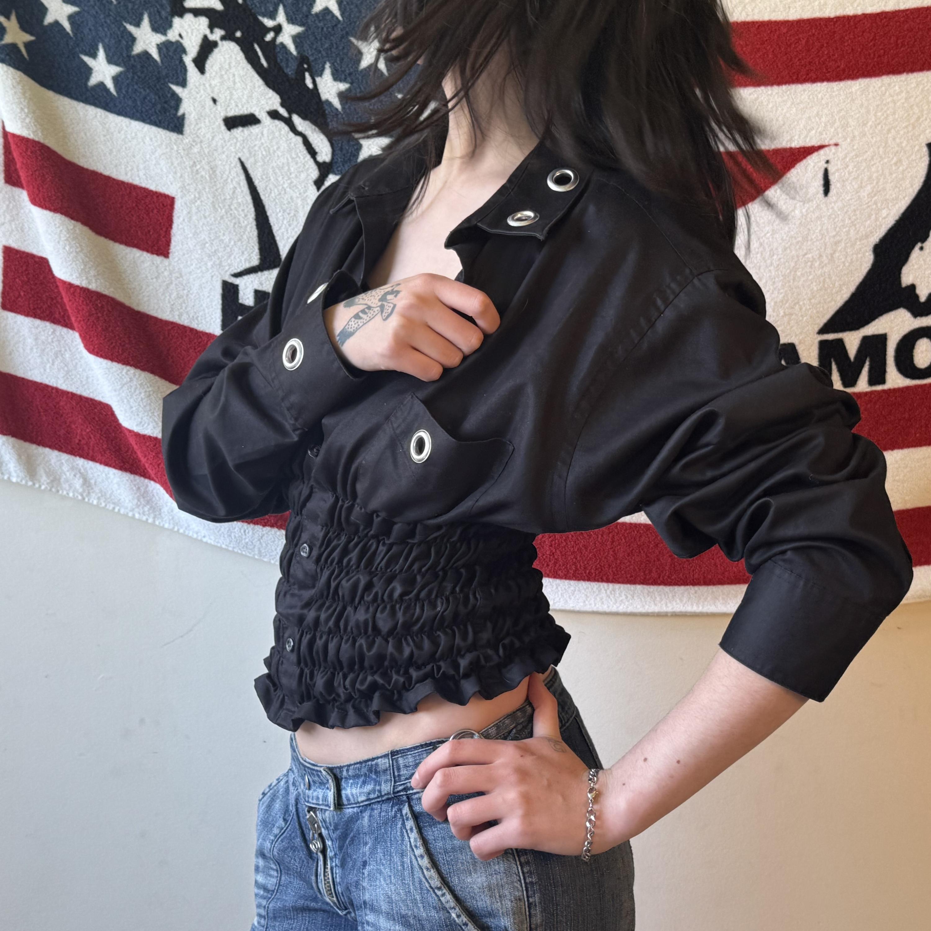 Ruched Eyelet Button Up Top thumbnail 2