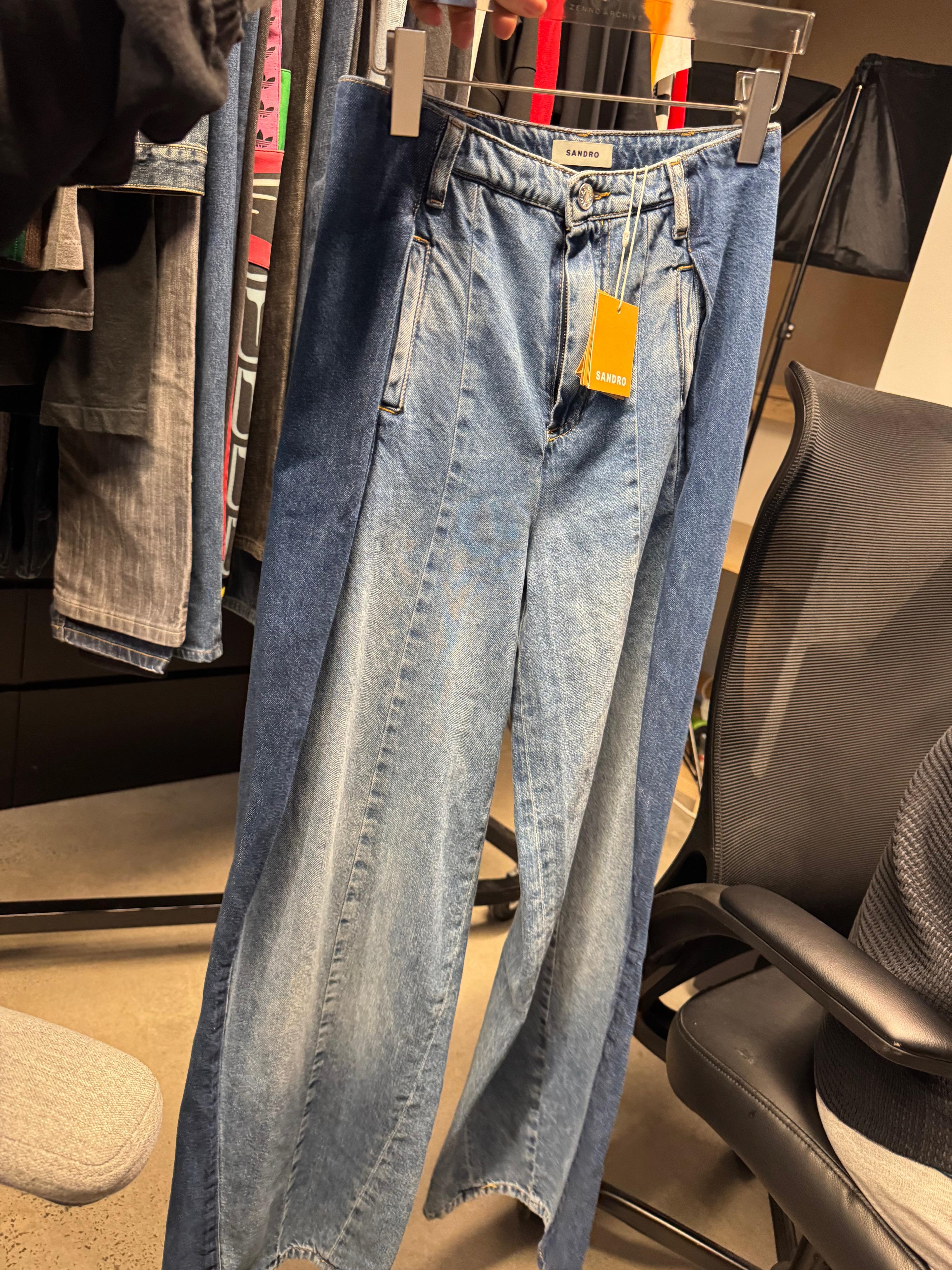 Sandro Contrast Panel Wide Leg Jeans (Size 34)