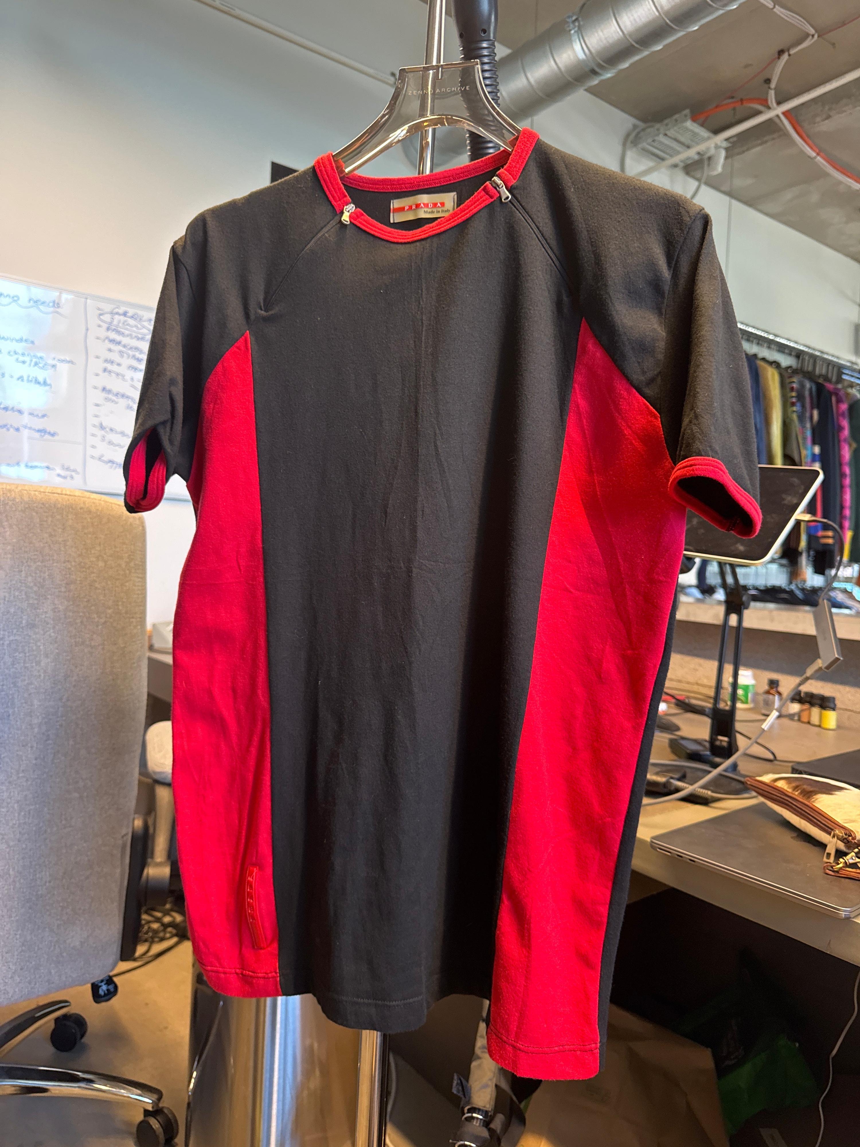 Prada Sport 2000s Zip Collar T-Shirt Black/Red (Size M)