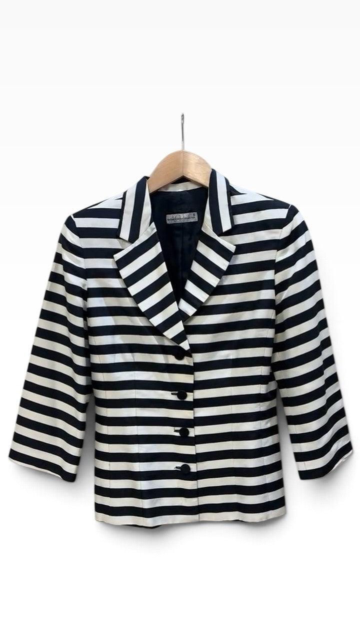 Anthea Crawford Black White Striped Blazer 8