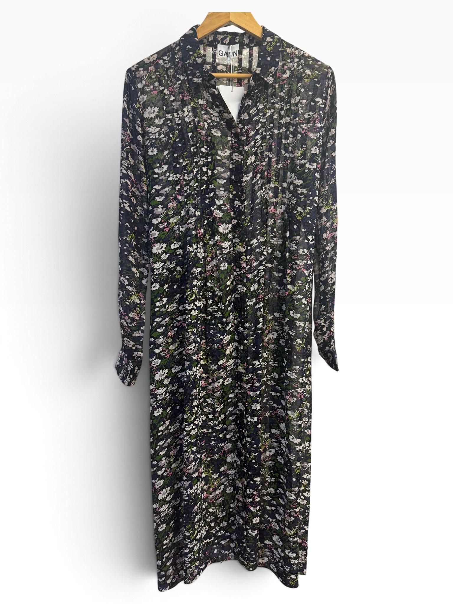 Ganni Black Floral Print Dress 40