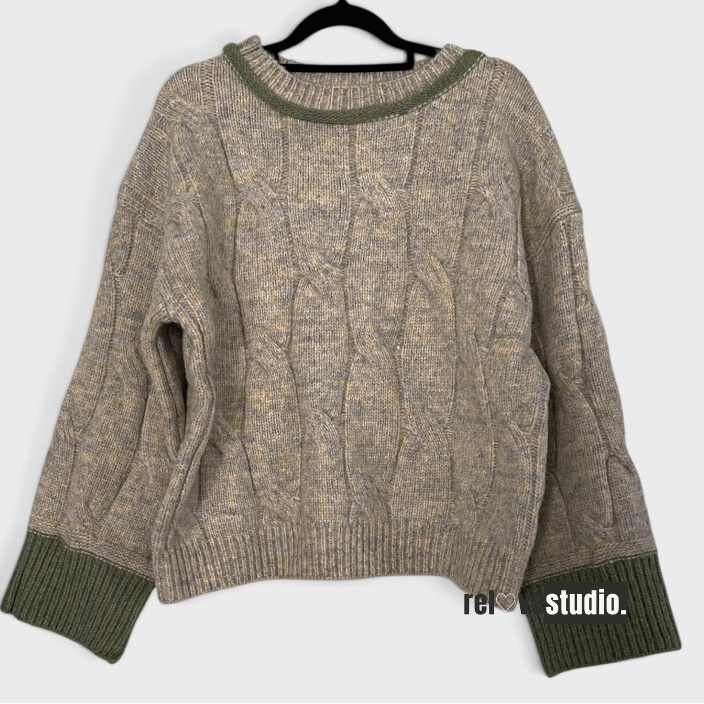 EBBY AND I SUMMIT CONTRAST KNIT SWEATER IN SAGE