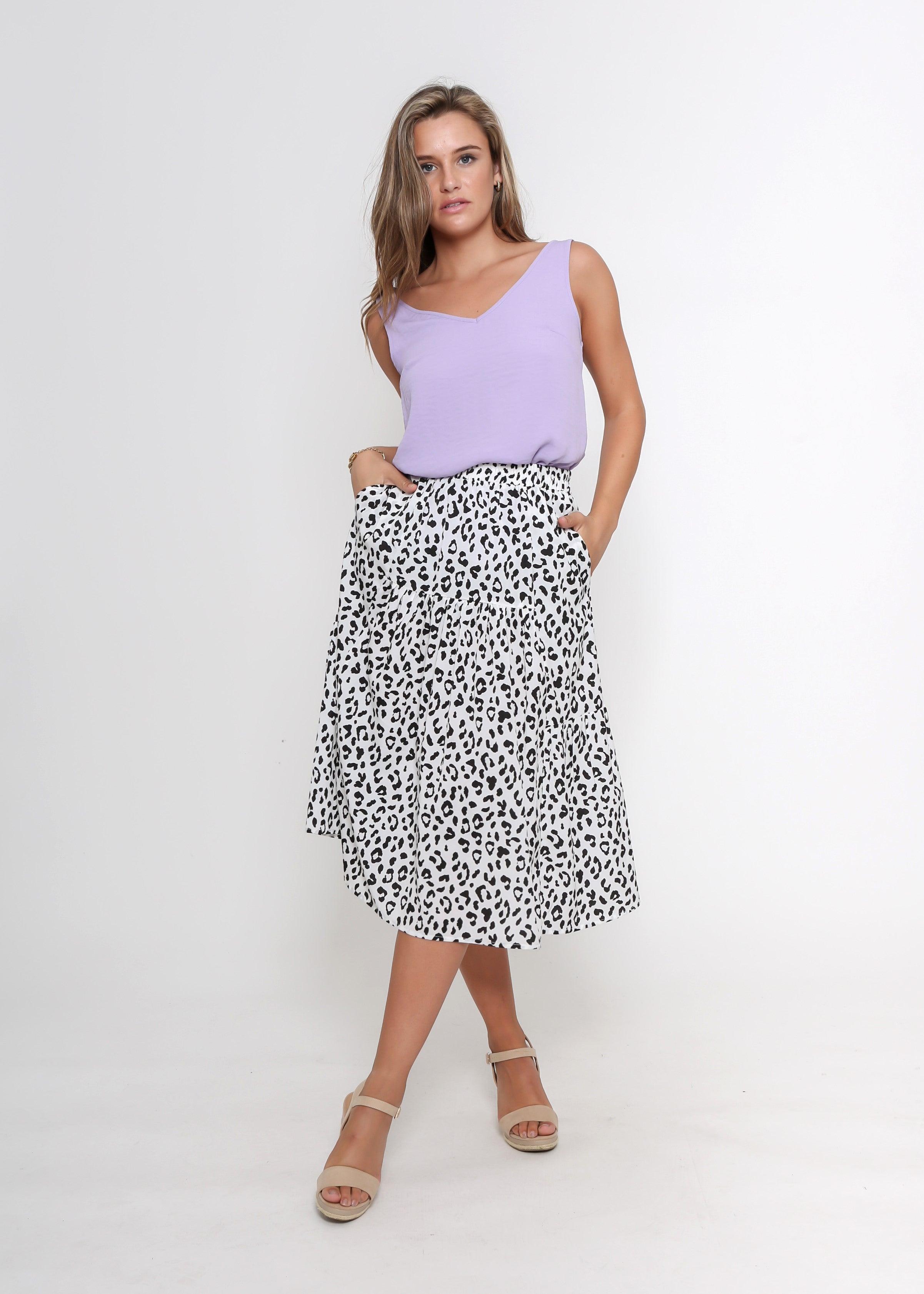 Leopard Skirt - M / White / Cotton