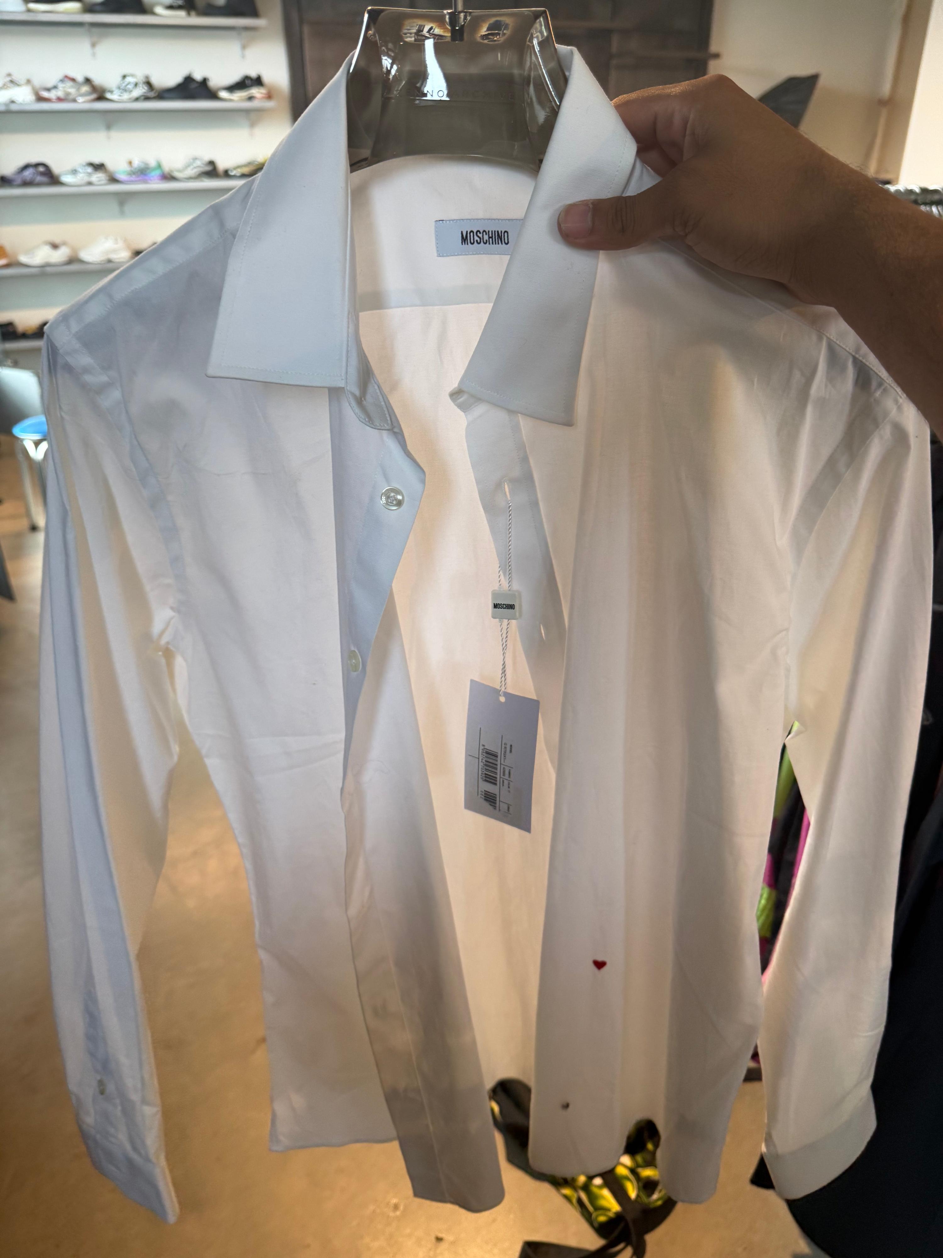 Moschino Heart-Embroidered Long Sleeve Button-Up Shirt White (Fits M-L)