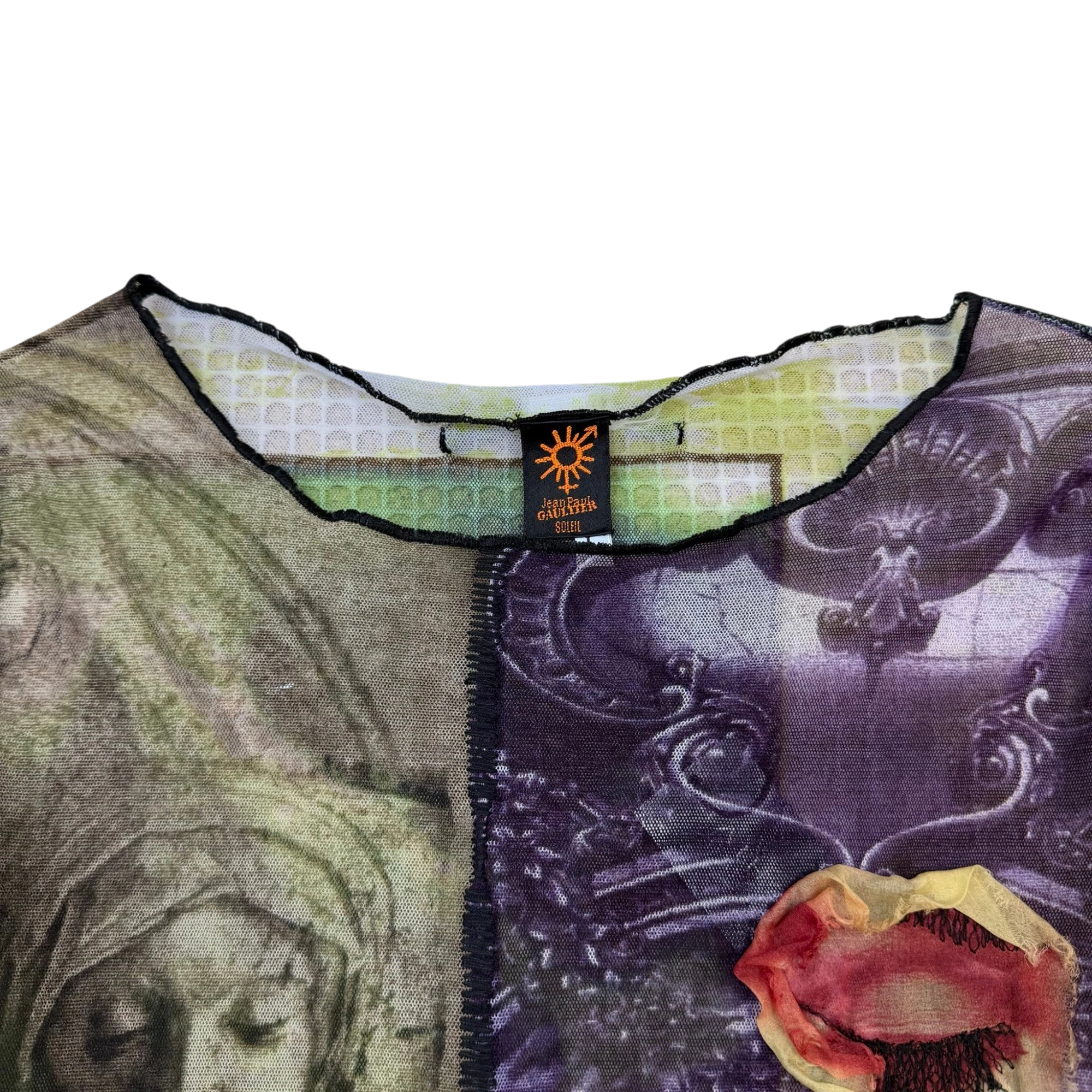Jean Paul Gaultier SS98 Soleil Patchwork Graphic Mesh Top (Size L) thumbnail 2