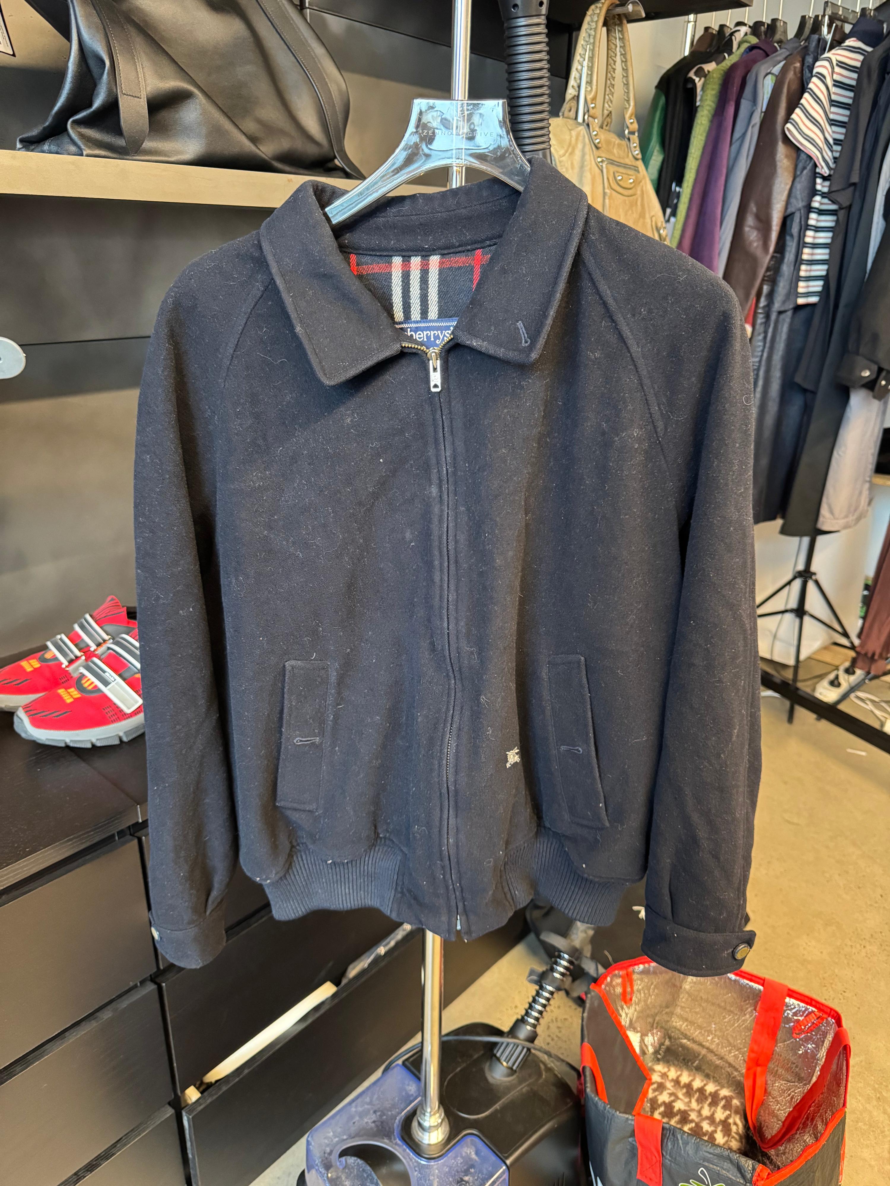 Burberrys 80s Wool Bomber Jacket Navy (Size L)